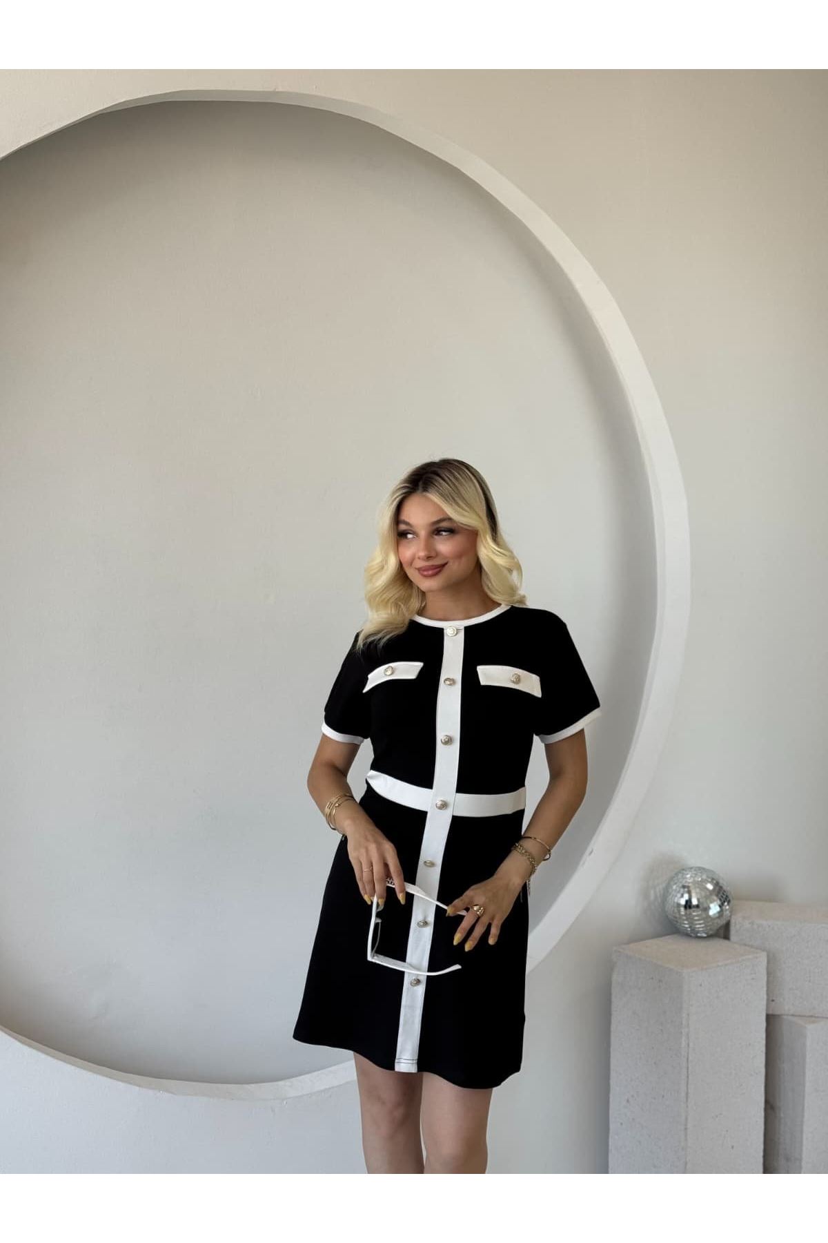 Kadın Kısa Kollu Bisiklet Yaka önden Düğmeli Modal Elbise