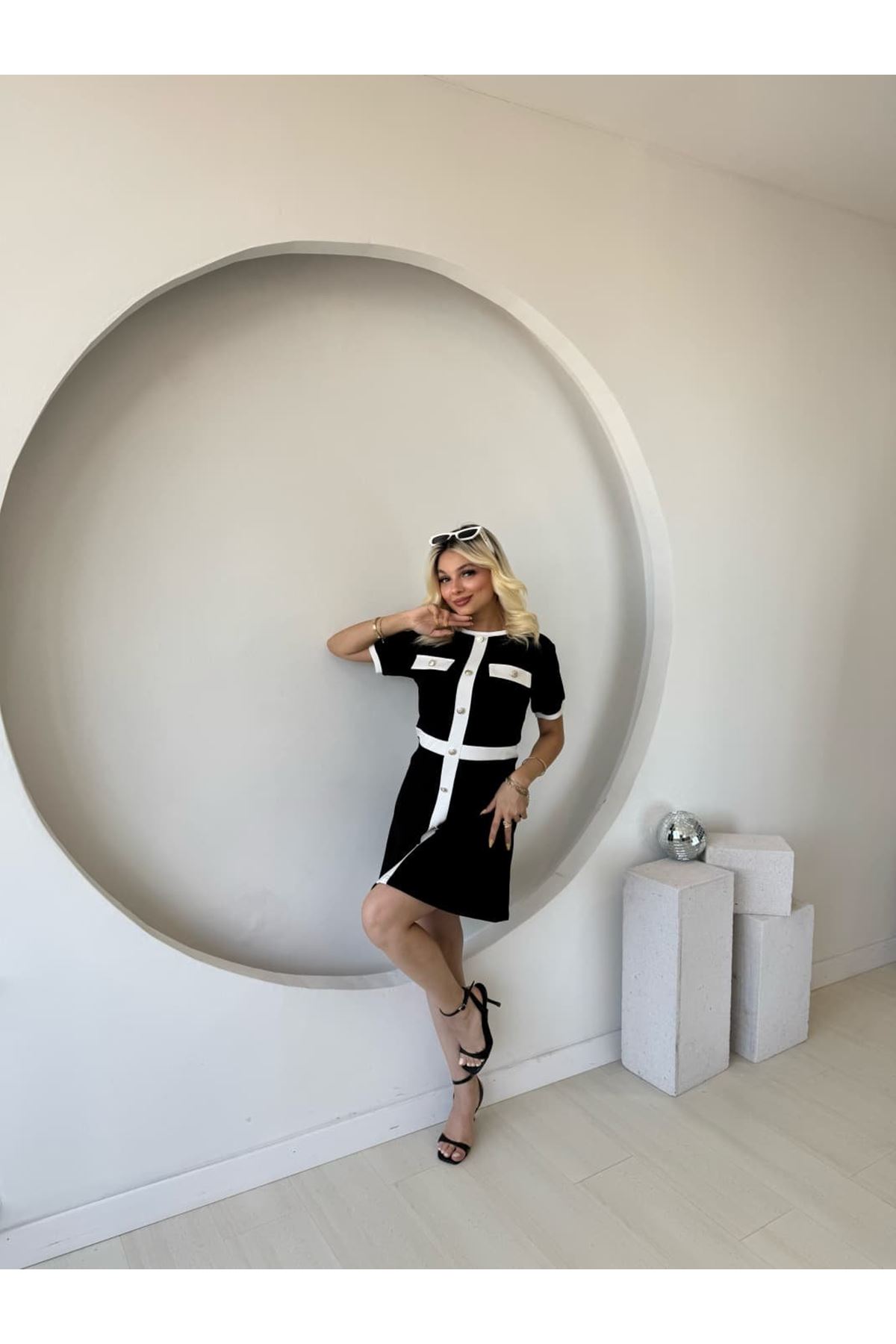 Kadın Kısa Kollu Bisiklet Yaka önden Düğmeli Modal Elbise