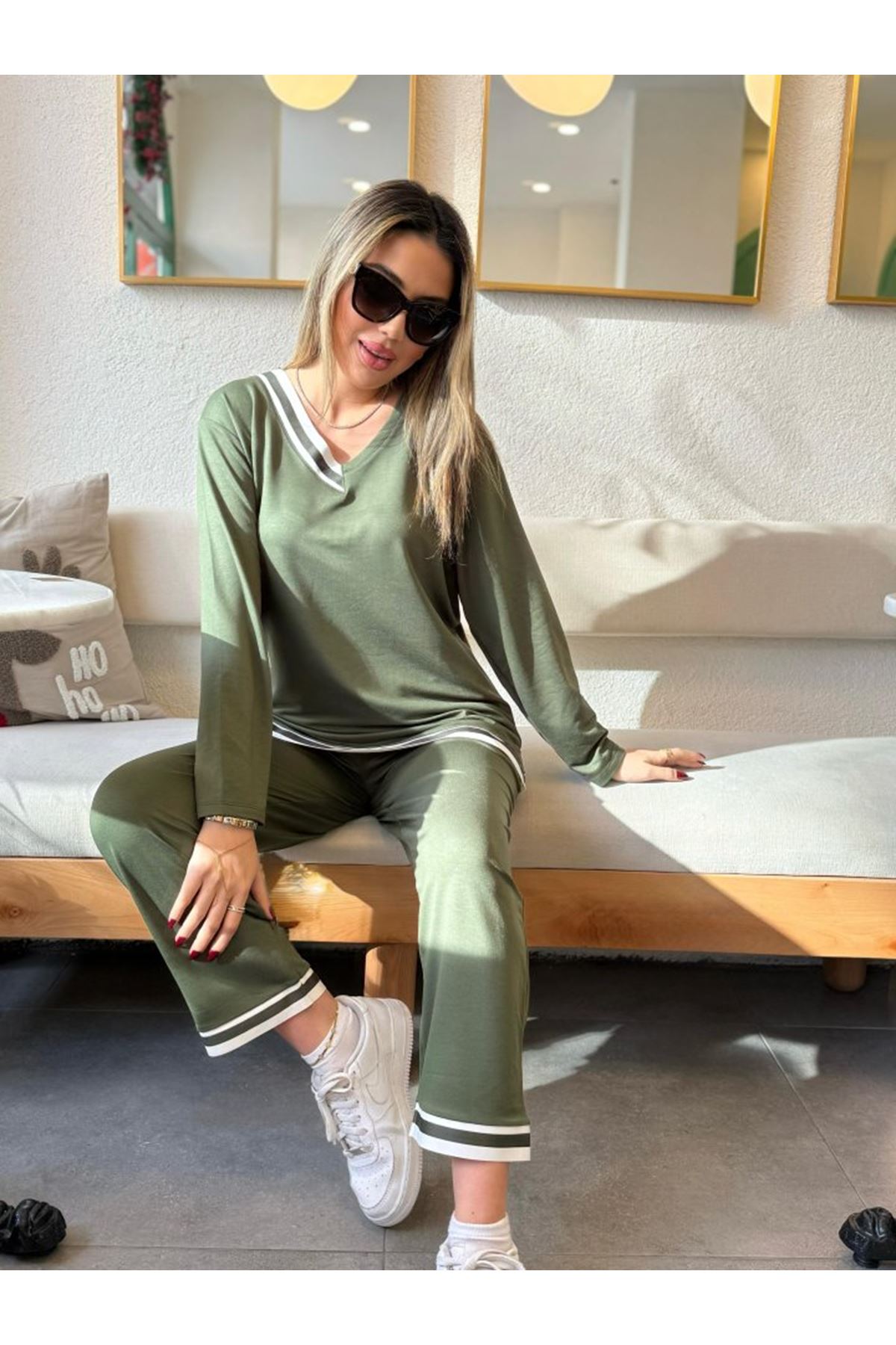 Kadın Uzun Kollu Ribana Detay Viskon Iki Iplik Ikili Takım