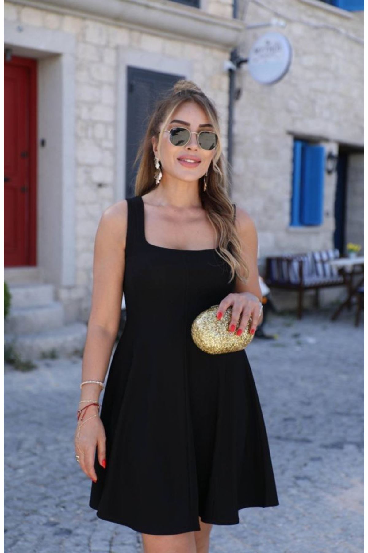 Kadın Kare Yaka Mini Elbise