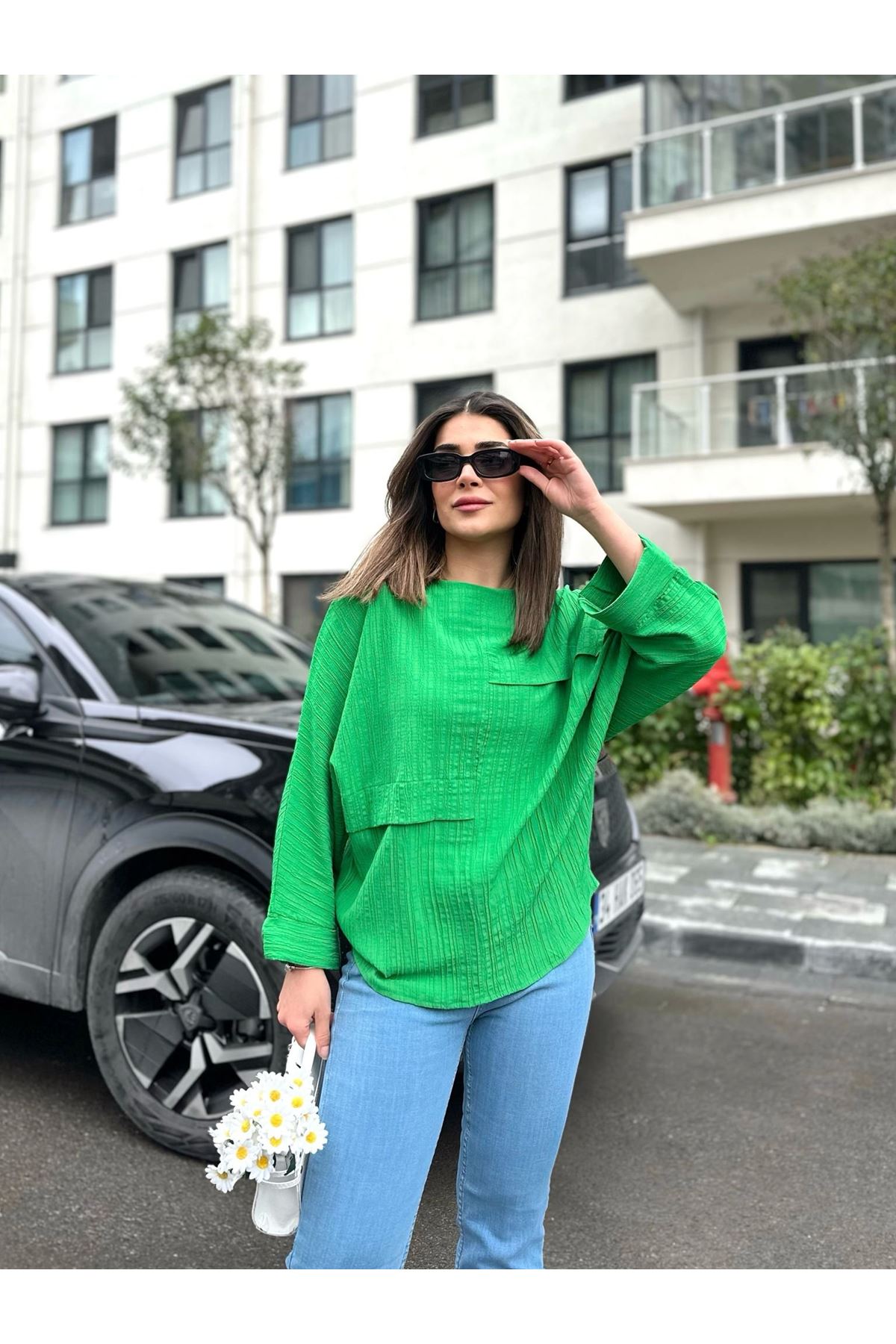 Kadın Yarasa Kol Aerobin Kumaş Bluz