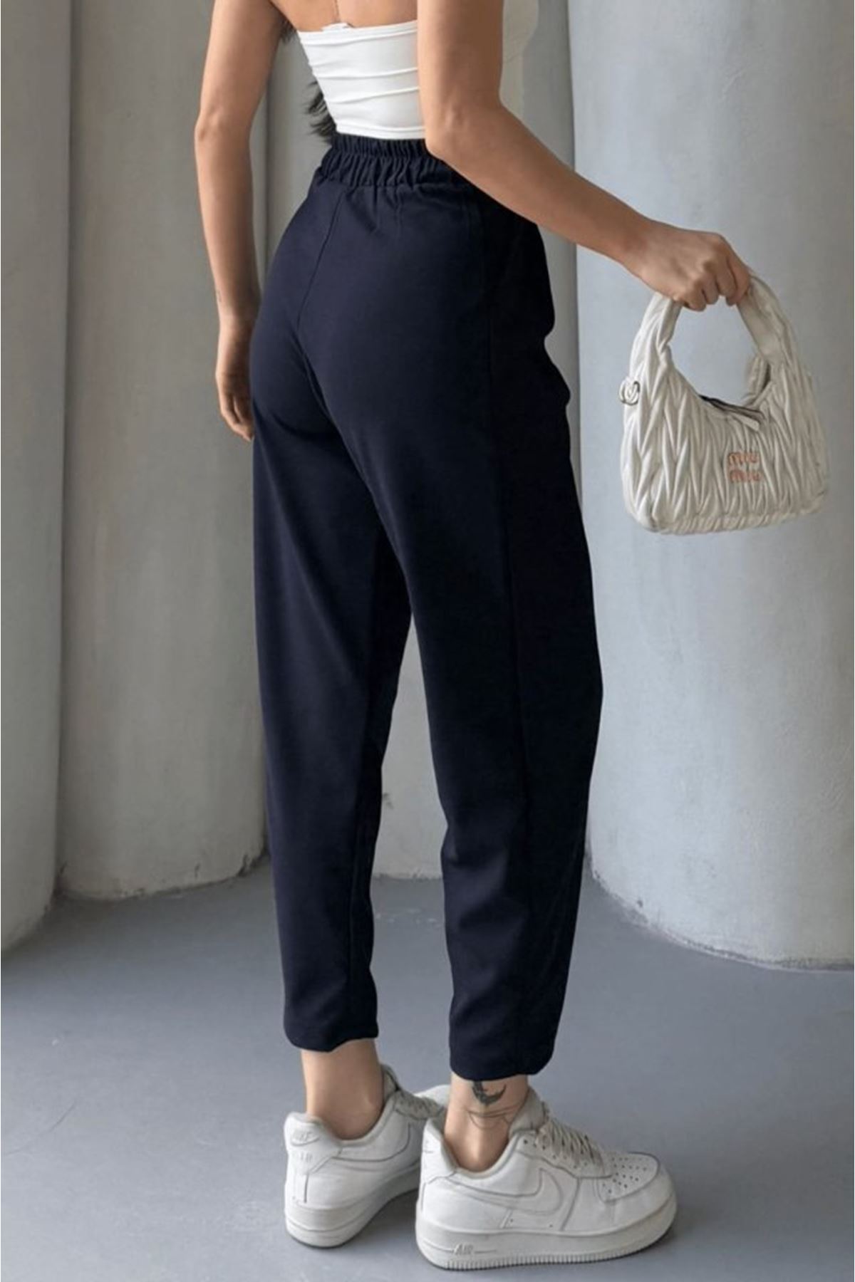 Kadın Scuba Krep Likralı Yan Fermuarlı Lastikli Harem Pantolon