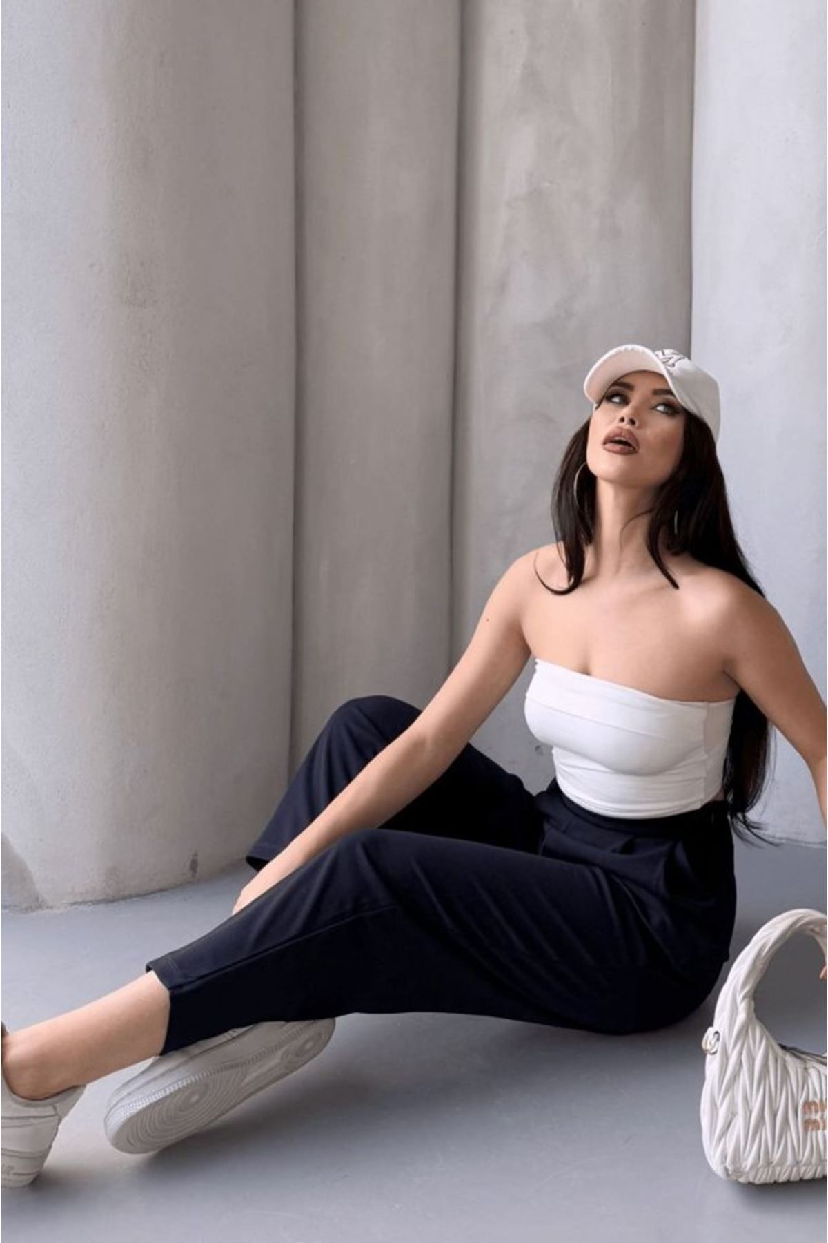 Kadın Scuba Krep Likralı Yan Fermuarlı Lastikli Harem Pantolon