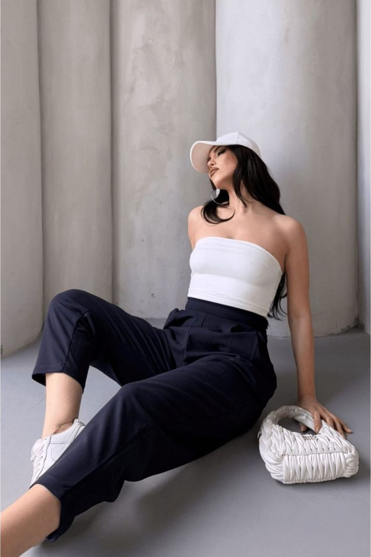 Kadın Scuba Krep Likralı Yan Fermuarlı Lastikli Harem Pantolon