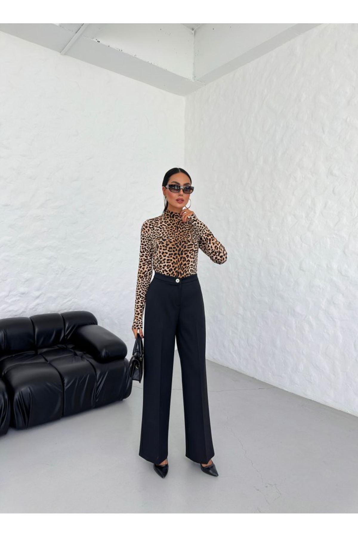 230 Gr Poly Viscose Lycra Metal Düğme Palazzo Pantolon