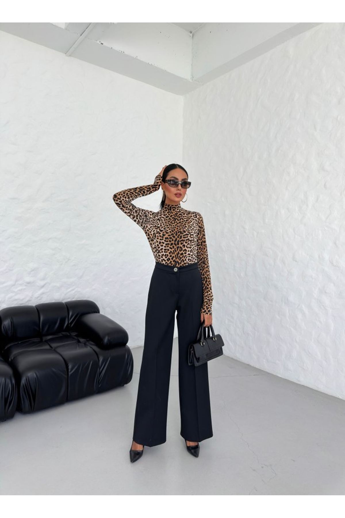 230 Gr Poly Viscose Lycra Metal Düğme Palazzo Pantolon