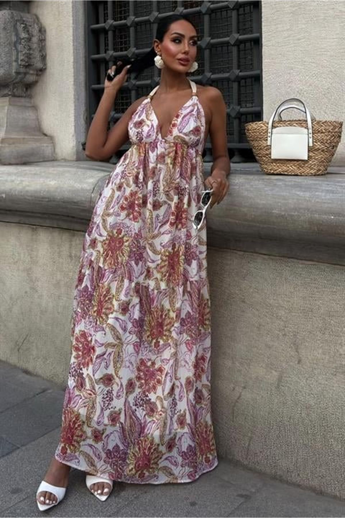 Amelia Sırt Dekolteli Şifon Elbise 2614