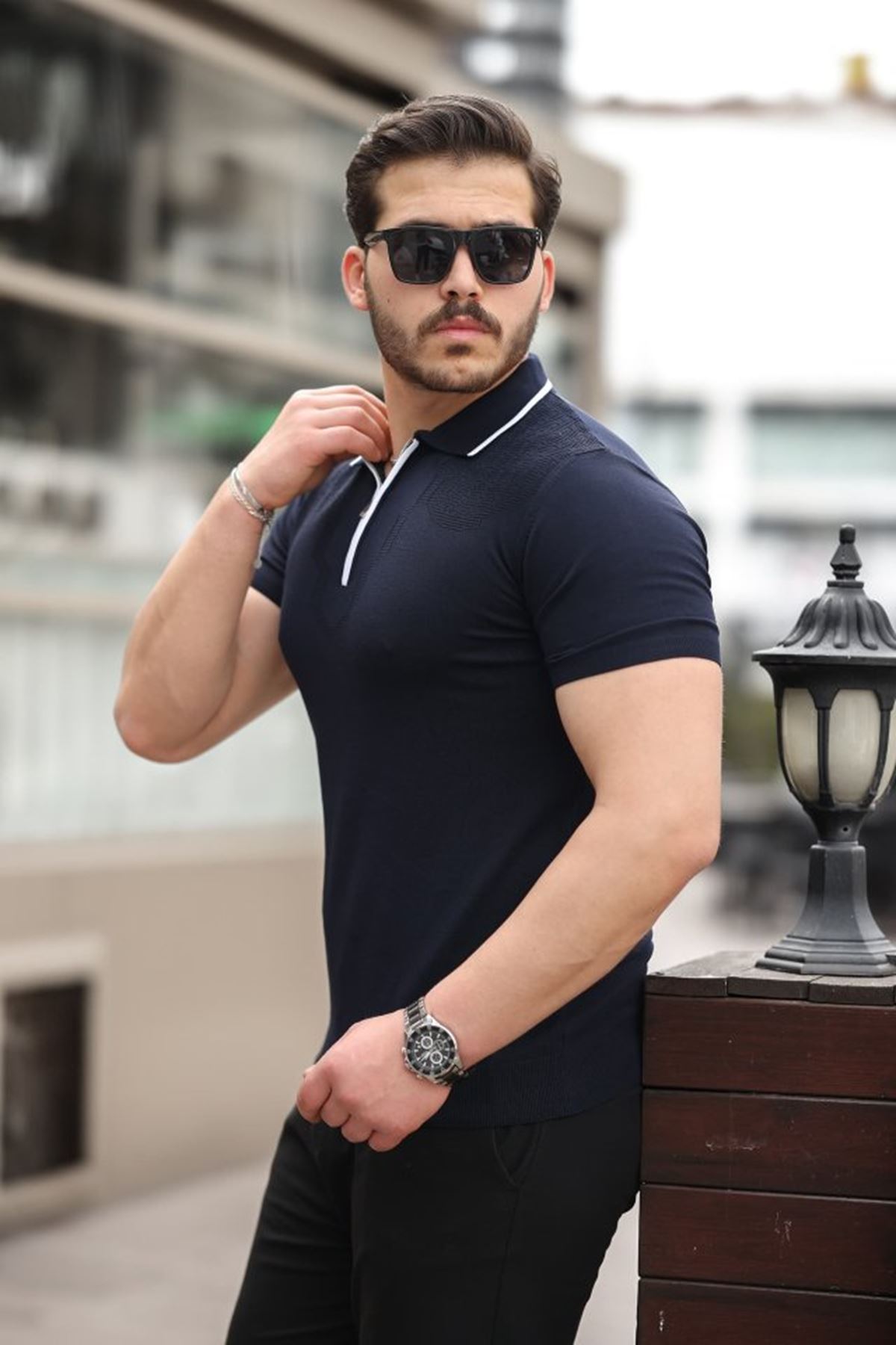 Erkek Polo Yaka Yarım Fermuar Tişört