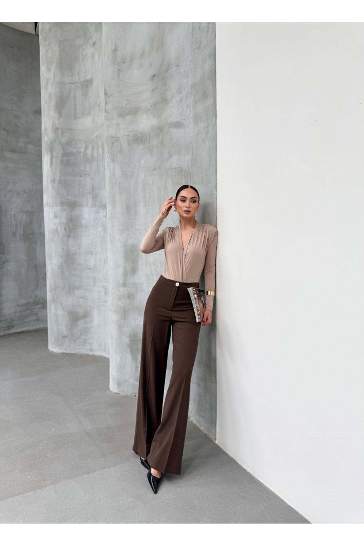 Yüksek Bel Straight Fit Palazzo Pantolon