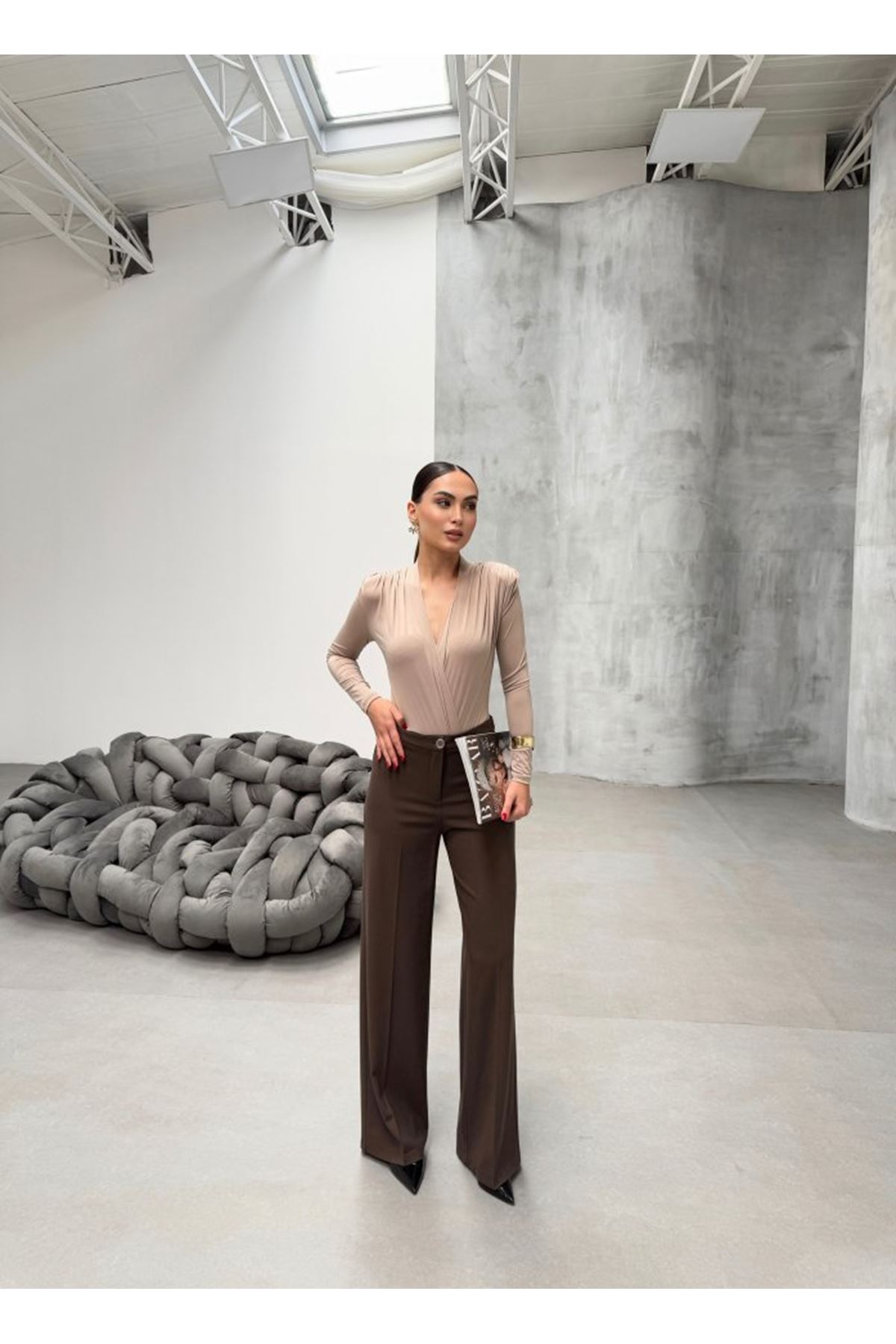 Yüksek Bel Straight Fit Palazzo Pantolon