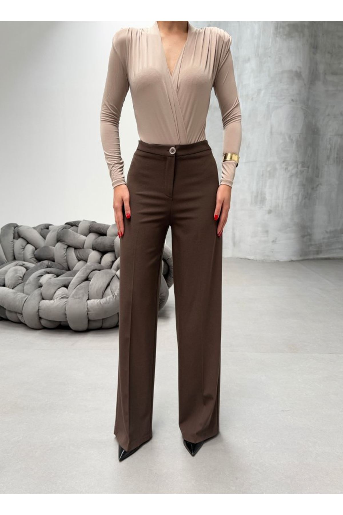 Yüksek Bel Straight Fit Palazzo Pantolon