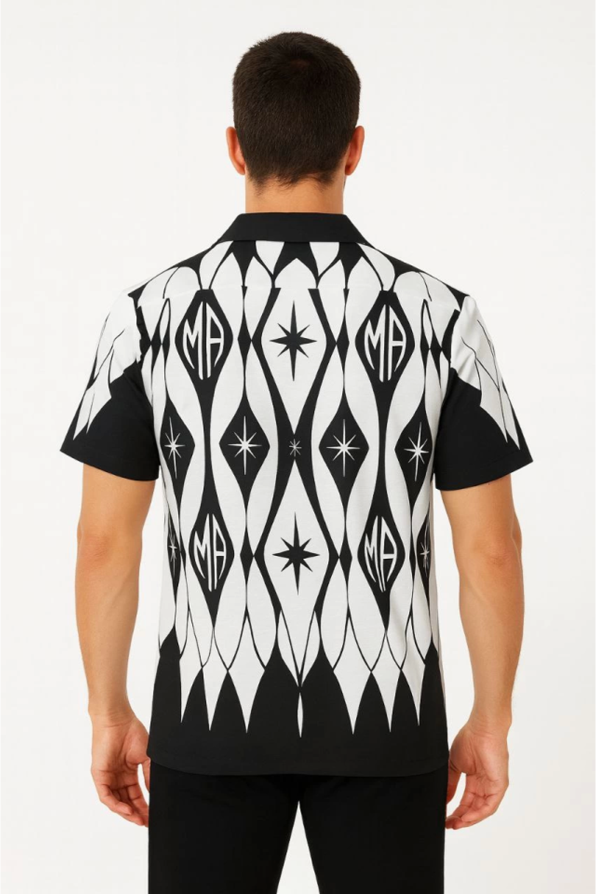 Erkek İki İplik Kumaş Dijital Baskılı Gömlek - Siyah