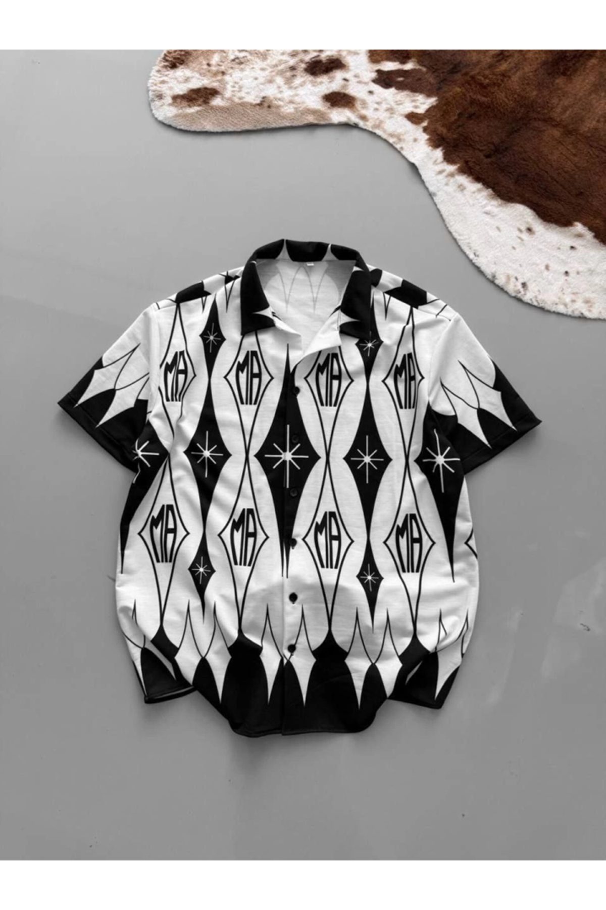 Erkek İki İplik Kumaş Dijital Baskılı Gömlek - Siyah