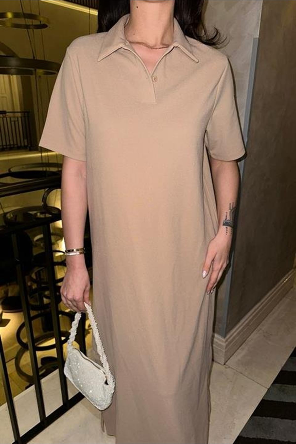 Manque Polo Yaka Yırtmaçlı Elbise 2689-8