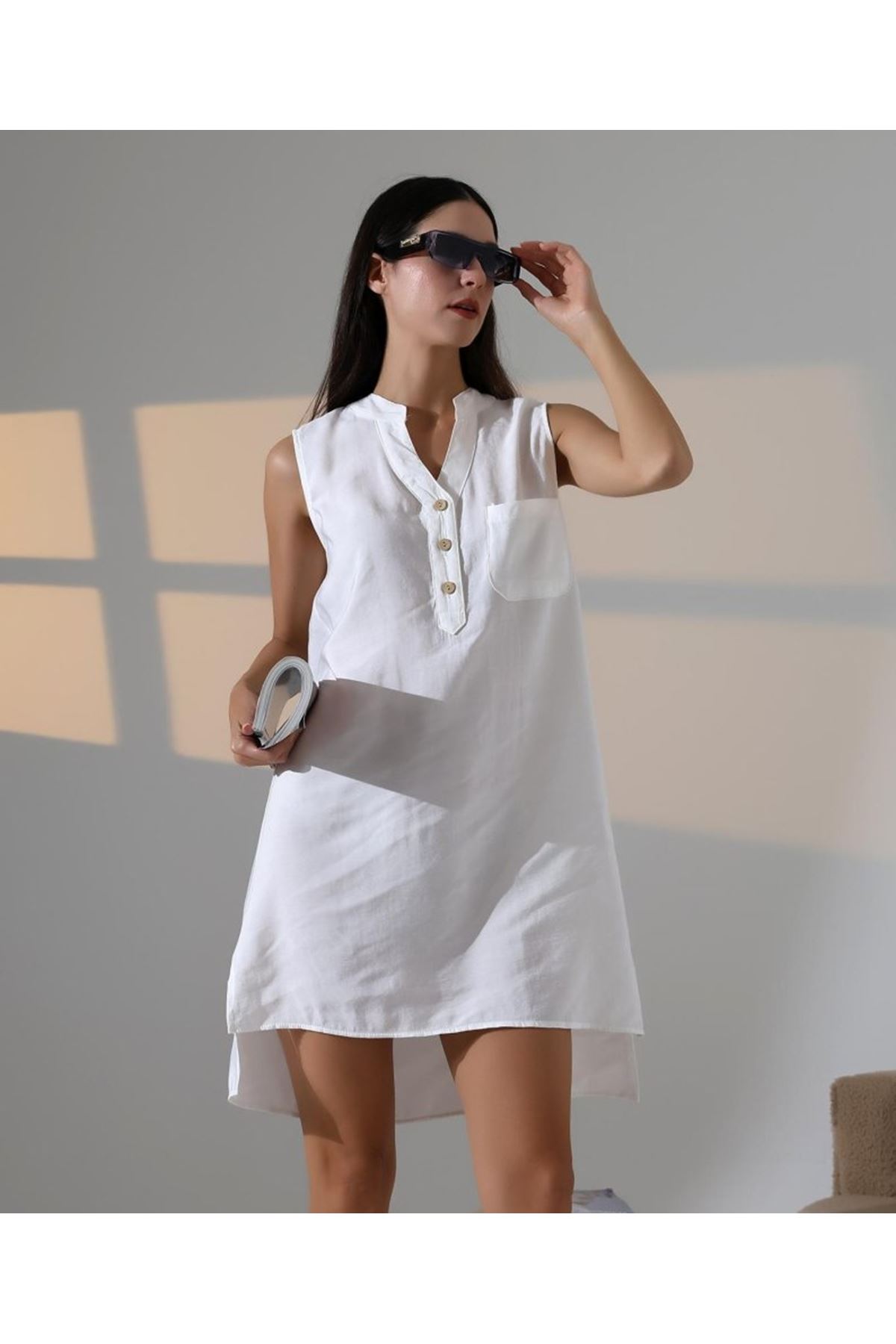 Düğme Detaylı Mini Elbise