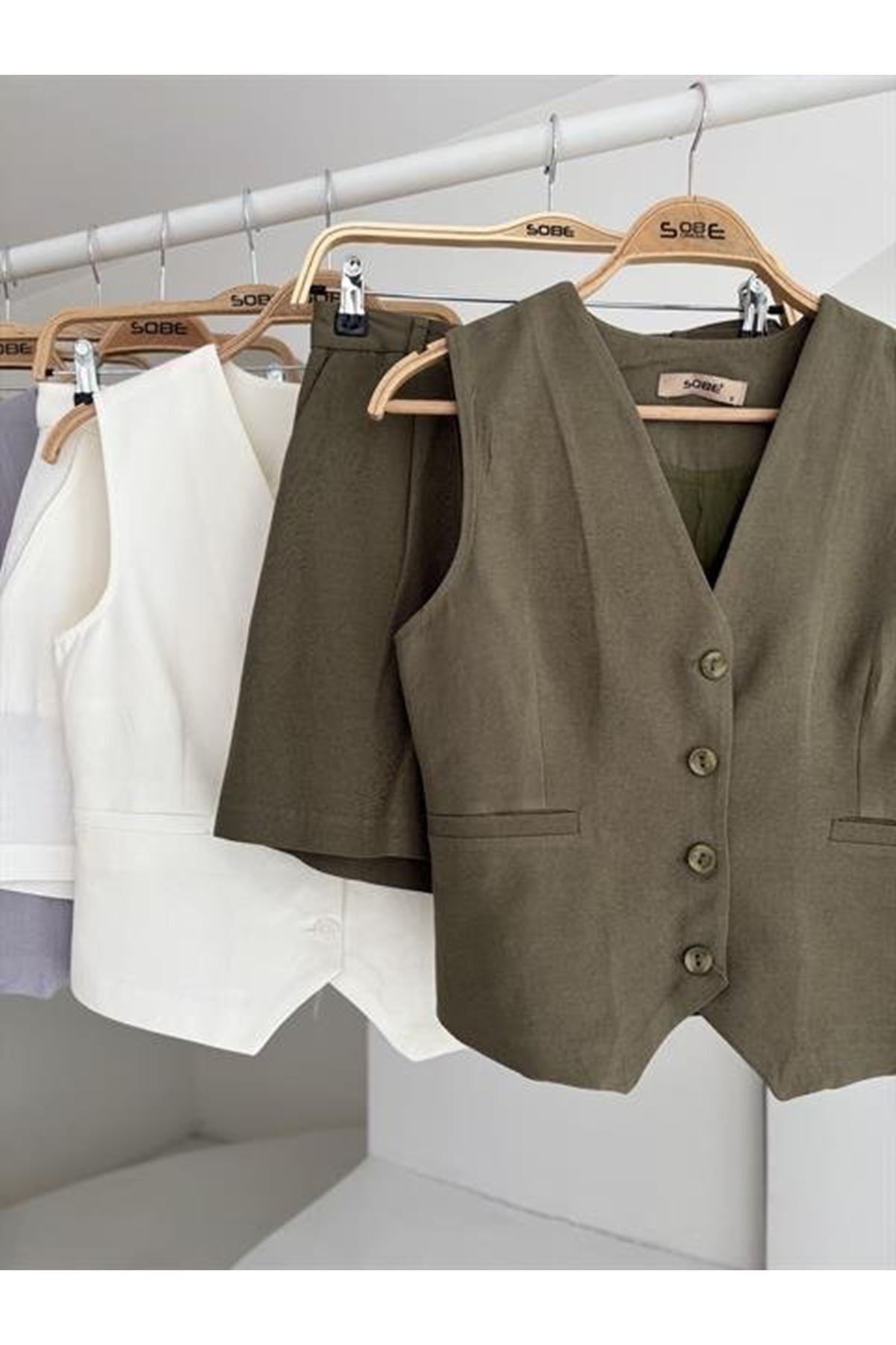 Yelek Şort Flamlı Keten Takım 10133-17