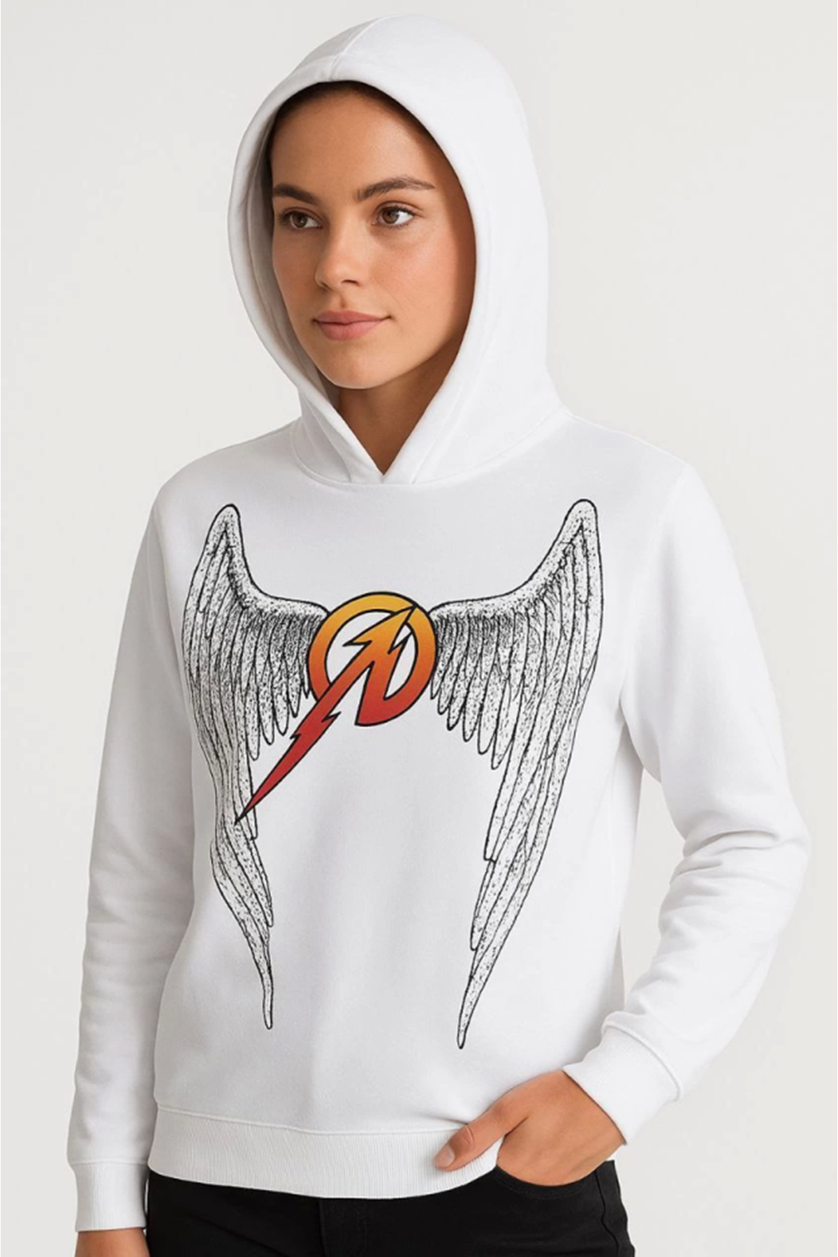 Metallica İki İplik Kapüşonlu Ön Ve Arka Baskılı Hoodie - Beyaz