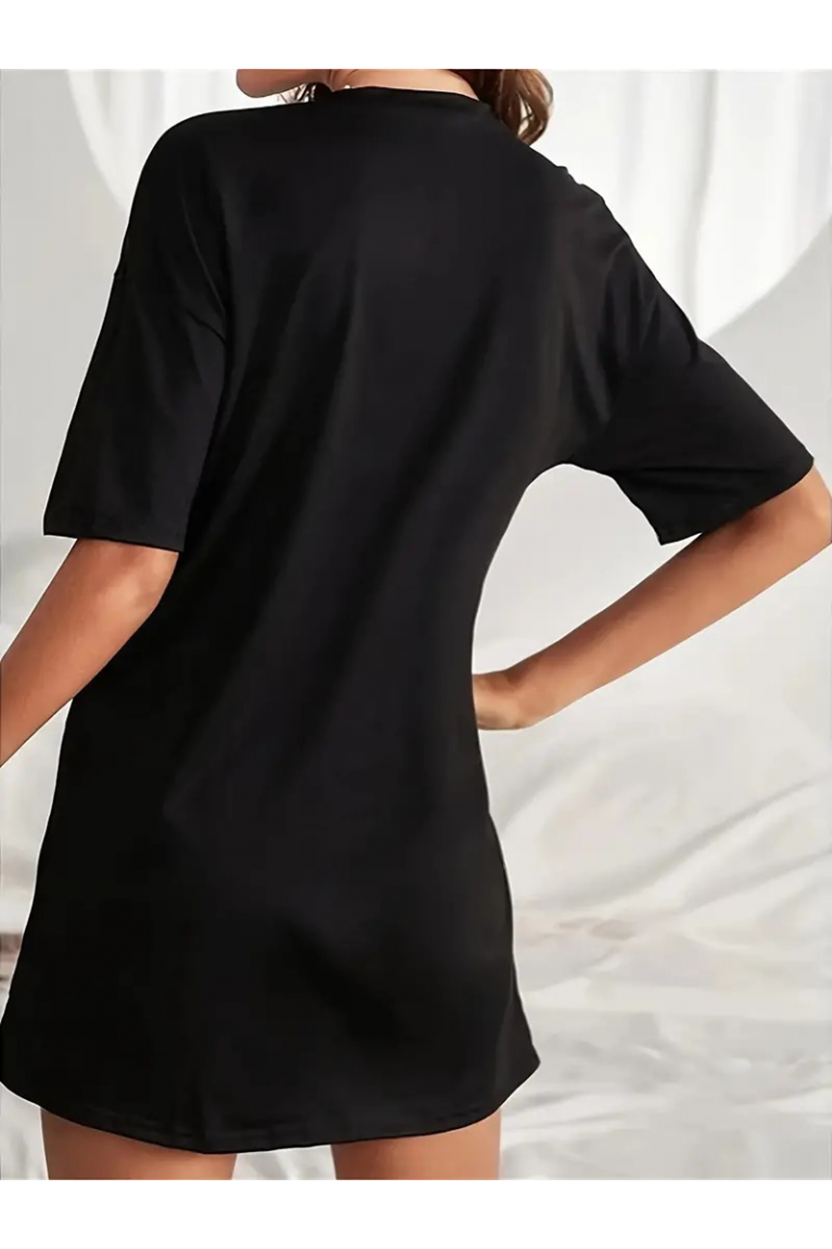 Kadın Kısa Kollu Yazı Baskılı Basic Mini Elbise