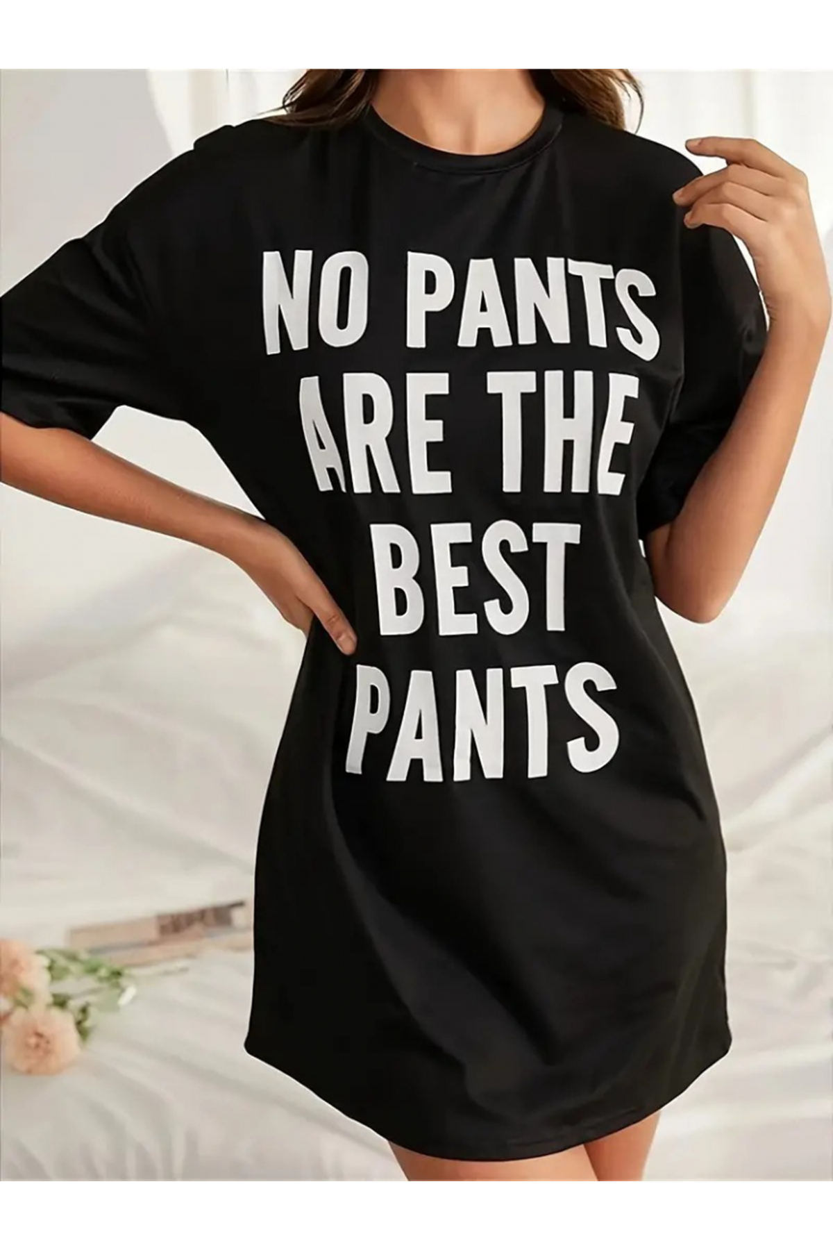 Kadın Kısa Kollu Yazı Baskılı Basic Mini Elbise