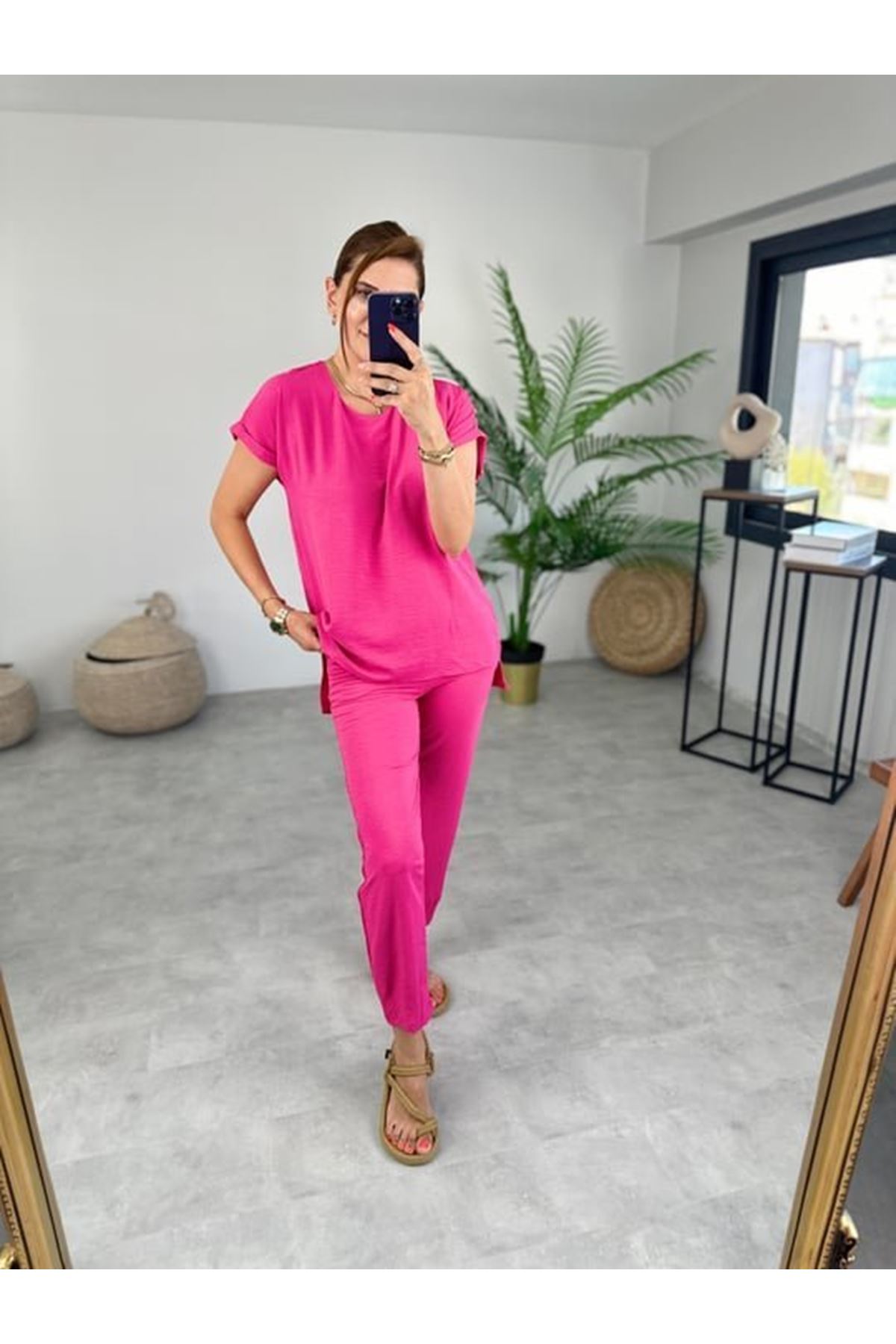 Kadın Bisiklet Yaka Paça Pensli Aerobin Kumaş İkili Takım