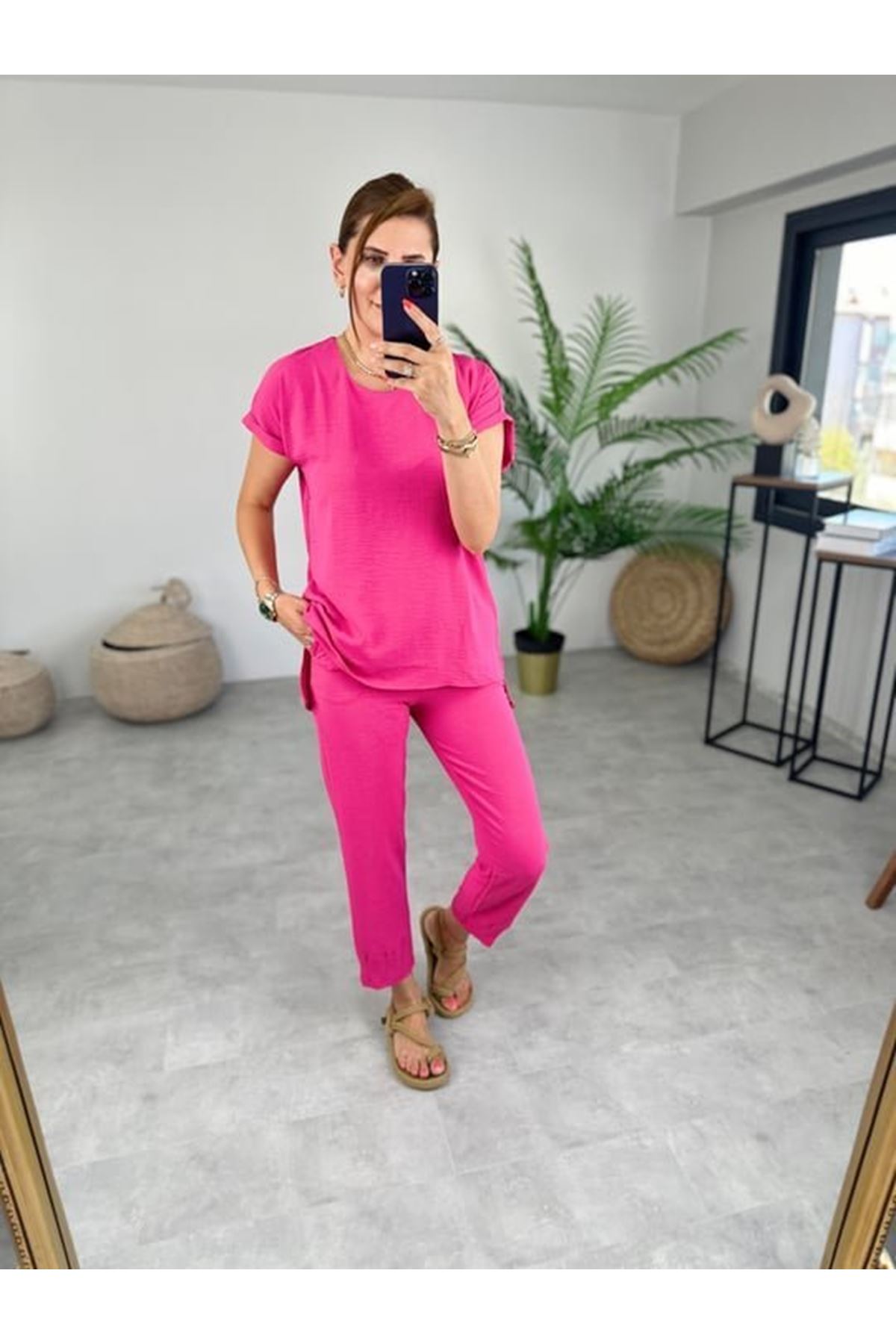 Kadın Bisiklet Yaka Paça Pensli Aerobin Kumaş İkili Takım