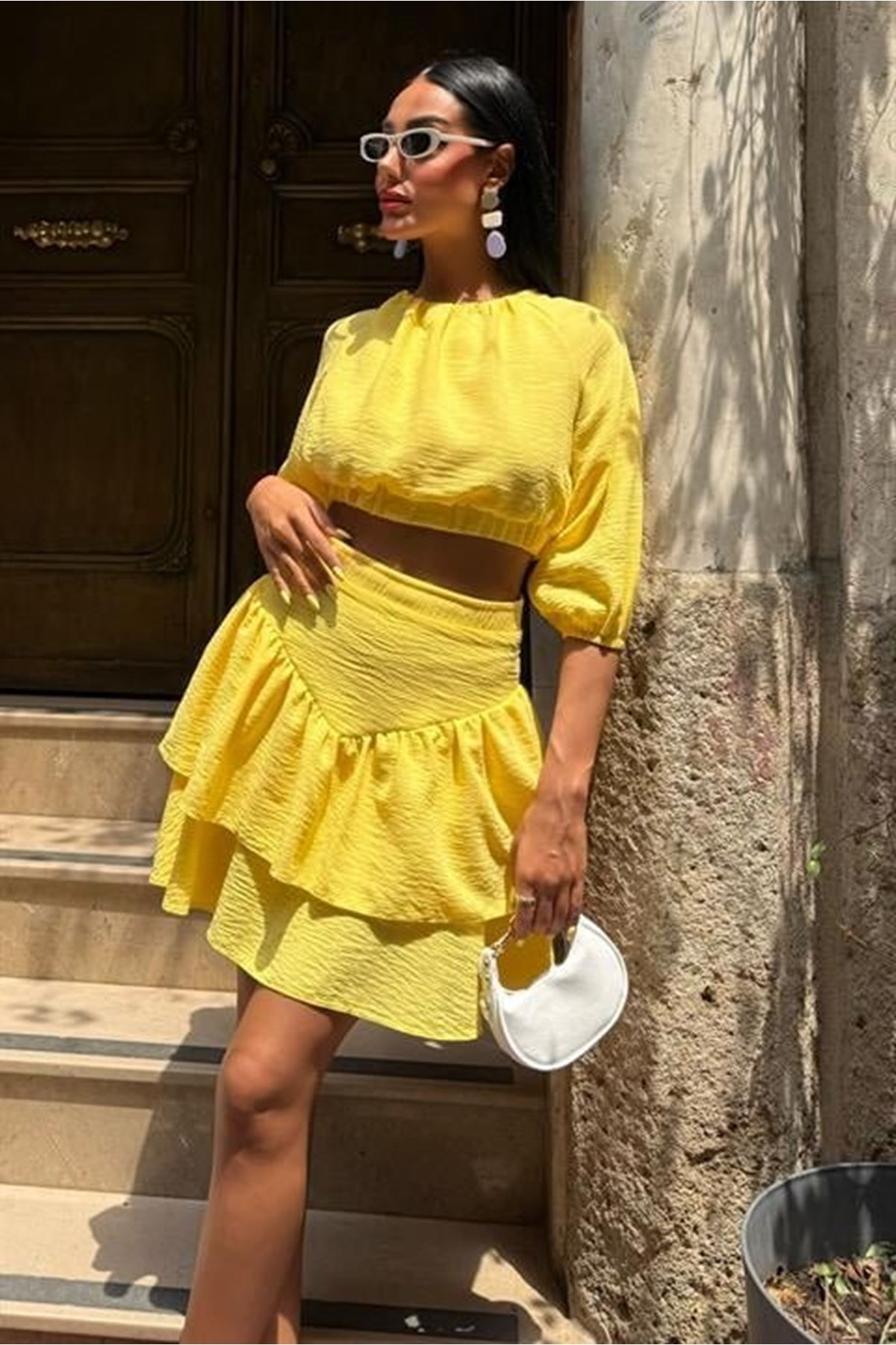 Crop Bluz Ve Kat Kat Etekli Takım 10207