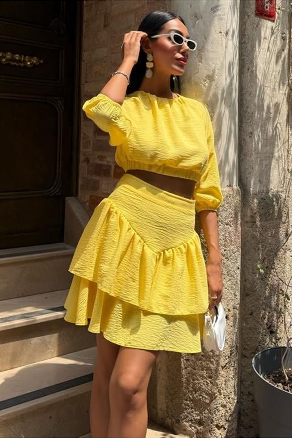 Crop Bluz Ve Kat Kat Etekli Takım 10207