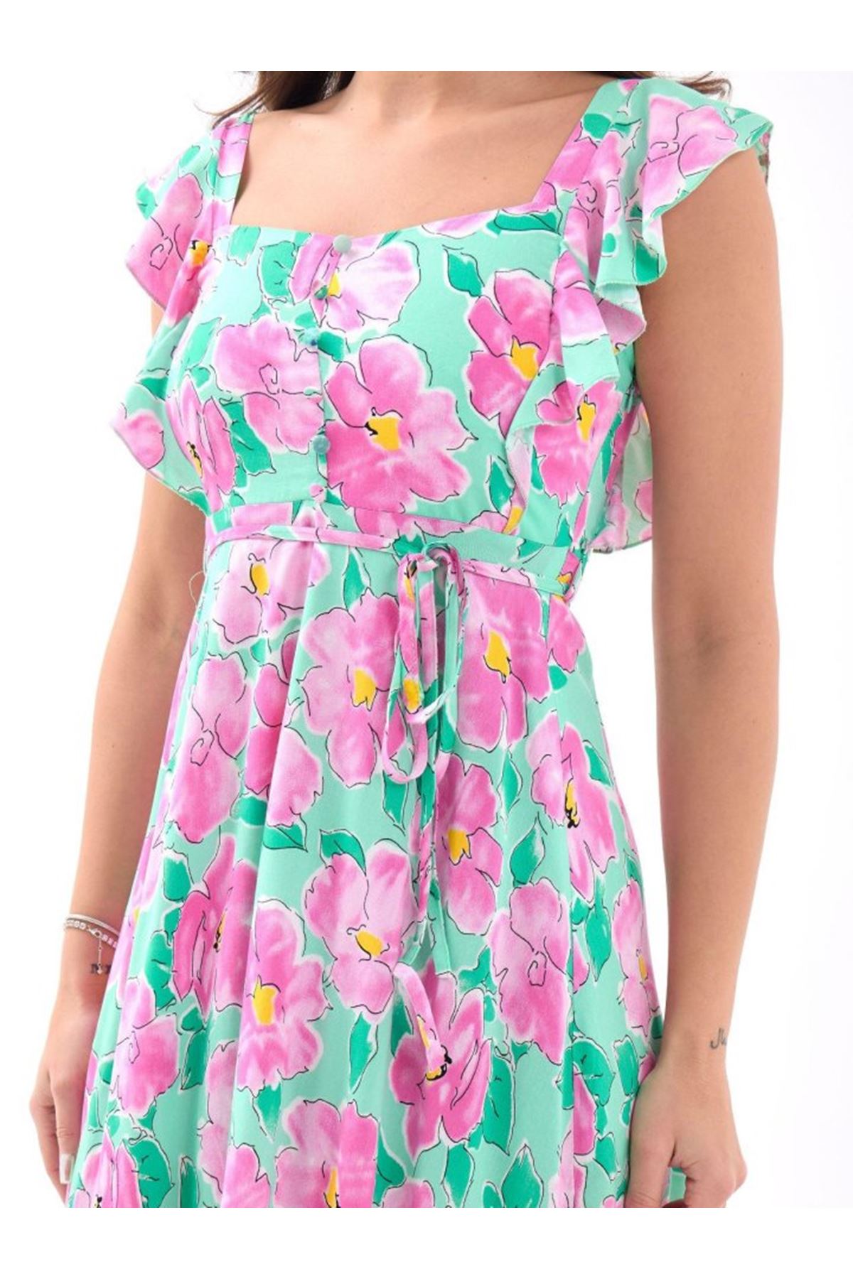 5370 ELBİSE-PEMBE GÜL DESEN