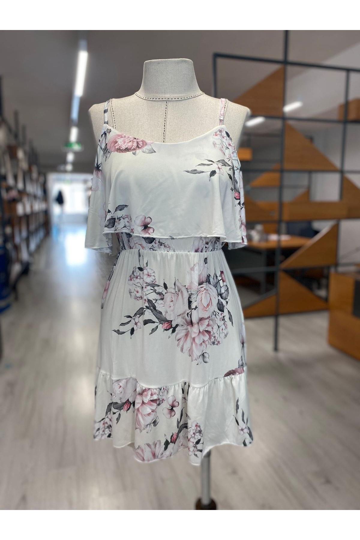 Kadın Gül Desenli Mikro Kumaş Mini Elbise