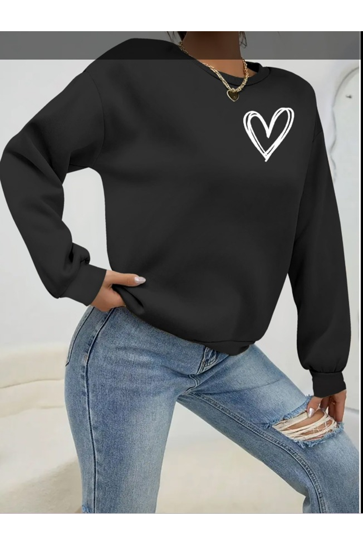 Kadın Uzun Kollu Bisiklet Yaka Viskon Iki Iplik Bluz