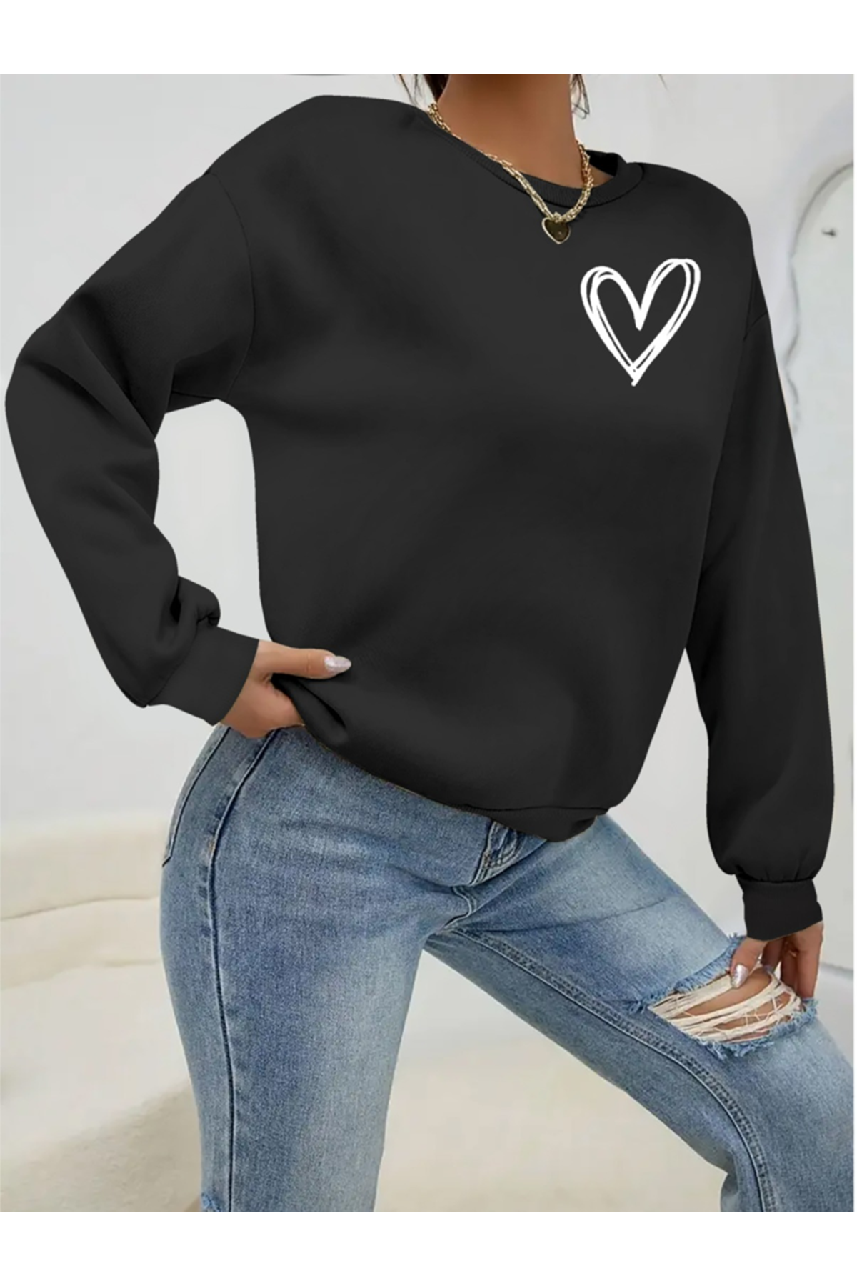 Kadın Uzun Kollu Bisiklet Yaka Viskon Iki Iplik Bluz