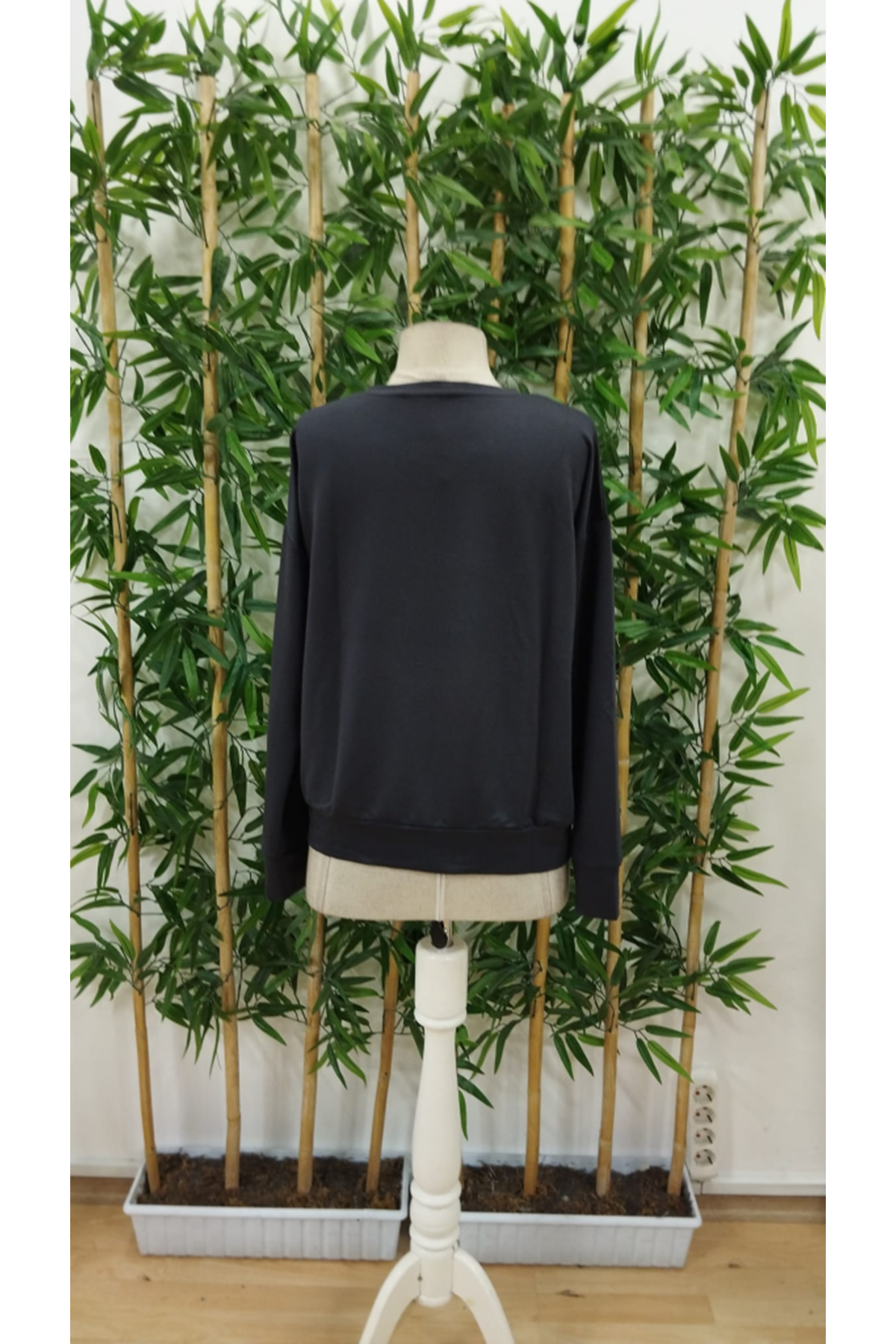 Kadın Uzun Kollu Bisiklet Yaka Viskon Iki Iplik Bluz