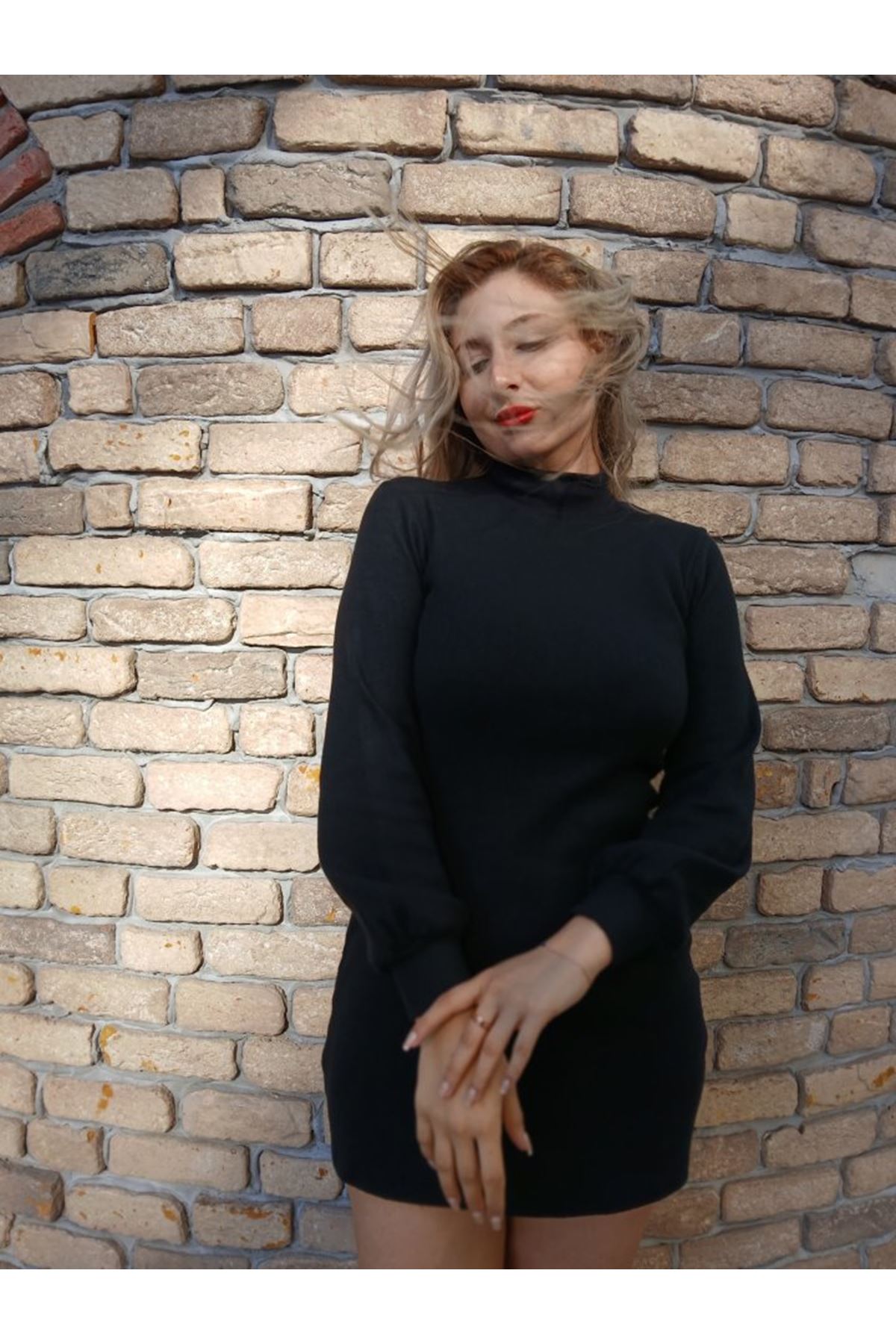 Kadın Uzun Kollu Balıkçı Yaka şardonlu Kaşkorse Elbise