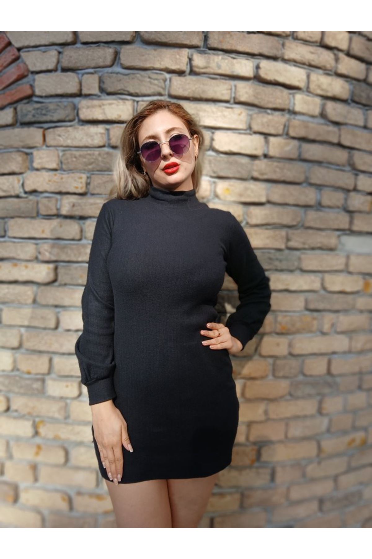 Kadın Uzun Kollu Balıkçı Yaka şardonlu Kaşkorse Elbise