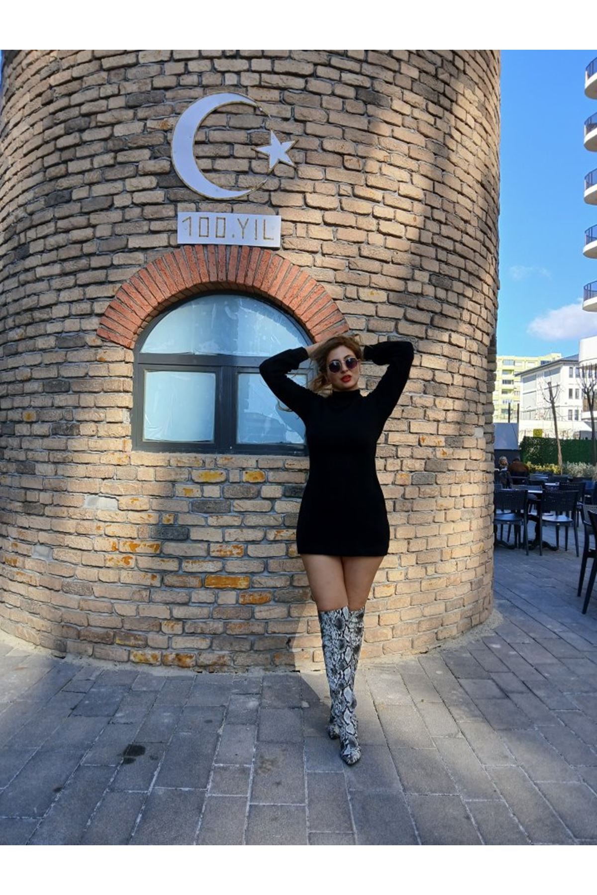 Kadın Uzun Kollu Balıkçı Yaka şardonlu Kaşkorse Elbise