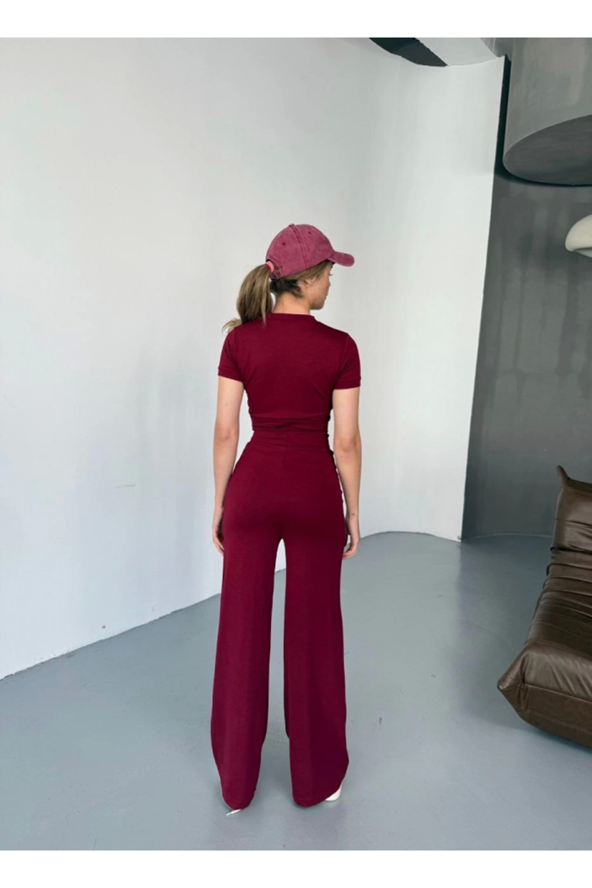 Osy Modal Yumuşak Dokulu Kumaş Nakış Işlemeli Rahat Bol Paça Eşofman Pantalon - Bordo