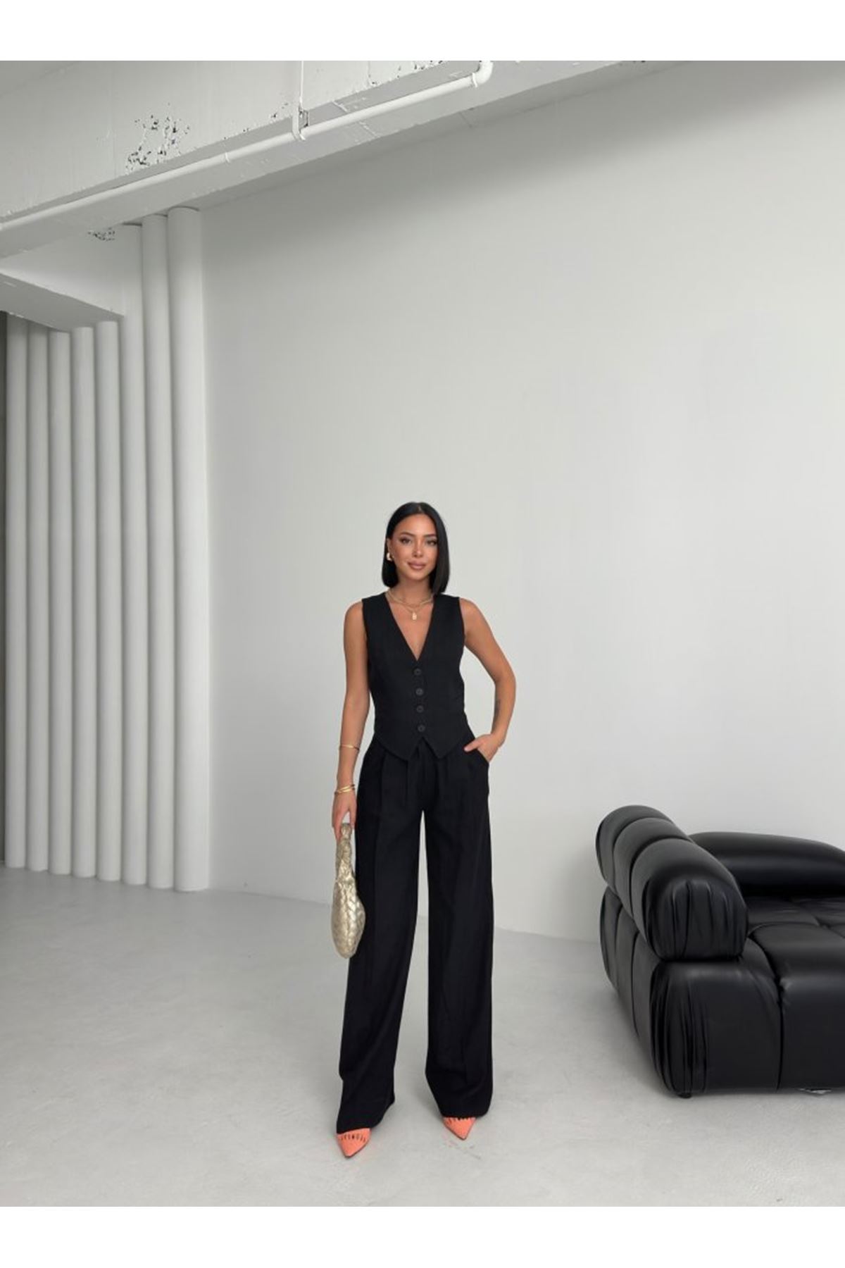 Keten Sirti Çapraz Geçi̇şli̇ Cepken Pantolon Takim