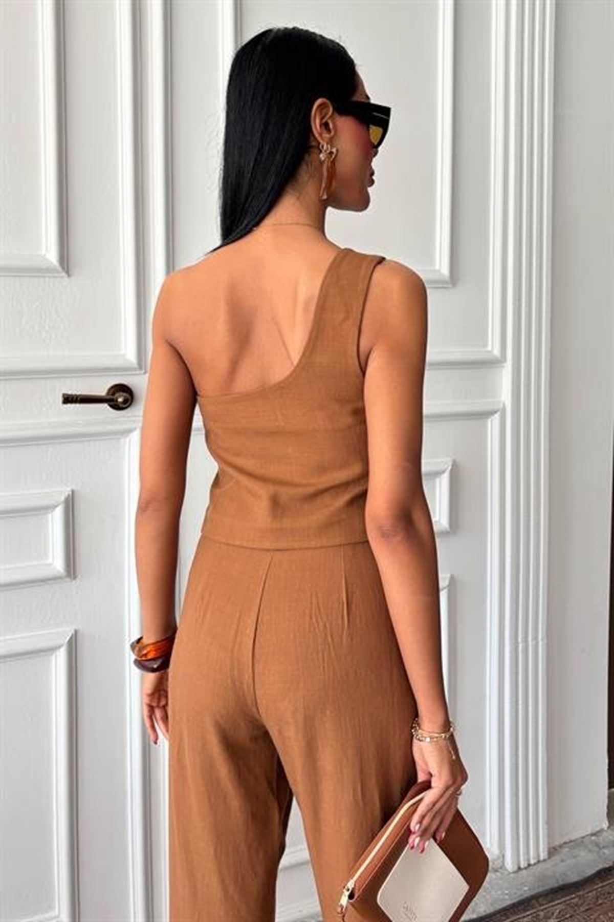 Tek Omuz Büstiyer Plazzo Pantolon Viscon Takım 10159