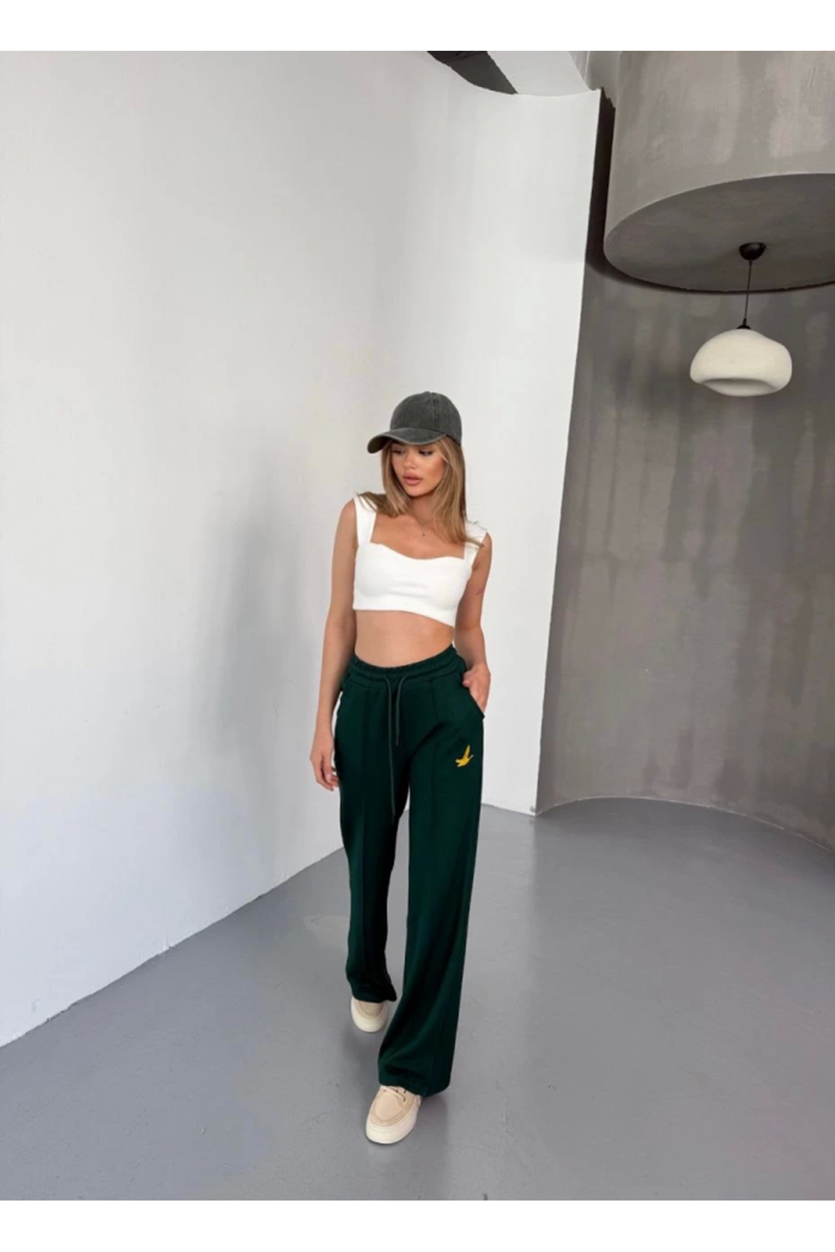 Osy Modal Yumuşak Dokulu Kumaş Nakış Işlemeli Rahat Bol Paça Eşofman Pantalon - Siyah