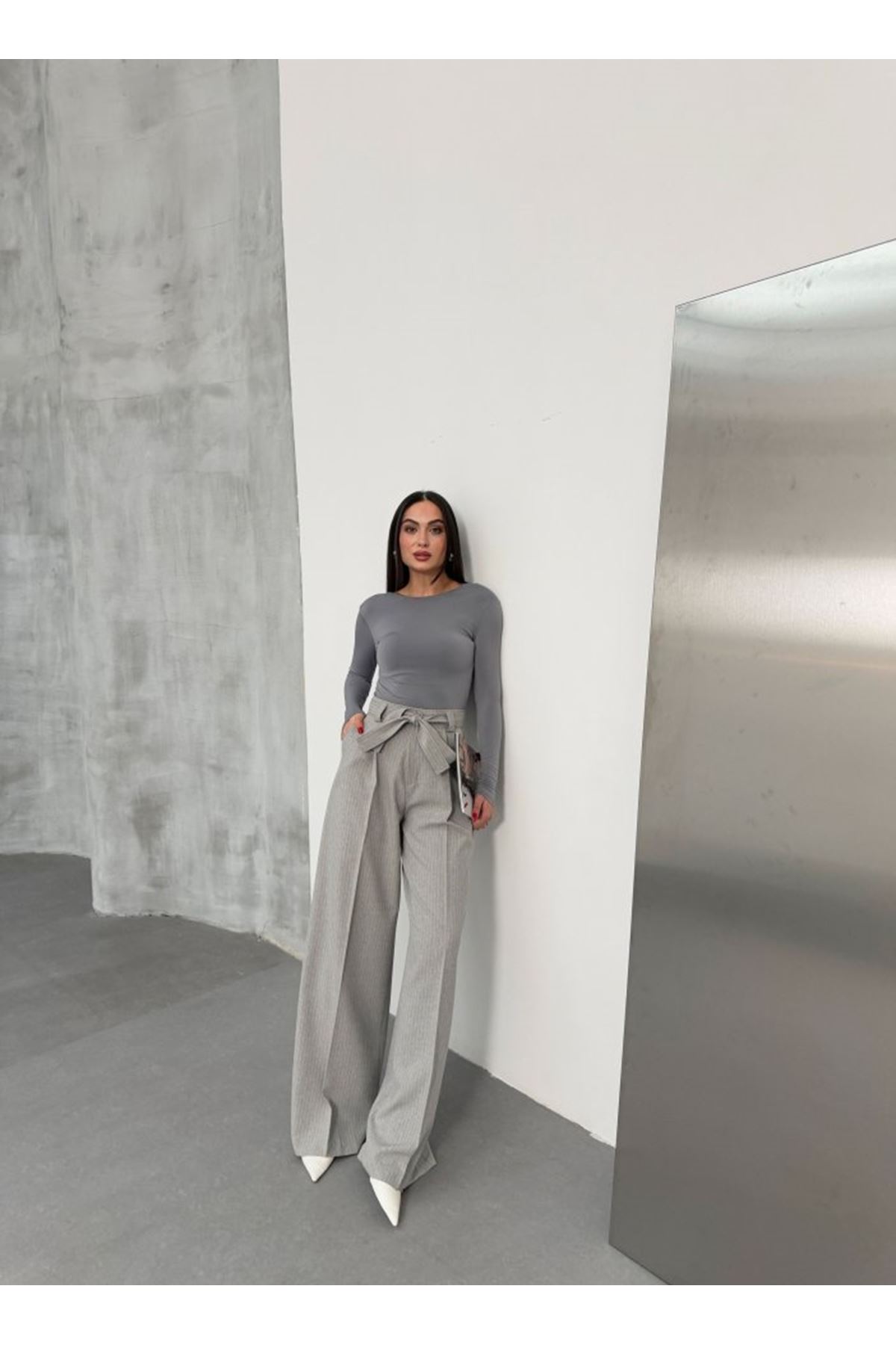 Sante Çi̇zgi̇li̇ Bel Kuşakli Palazzo Pantolon