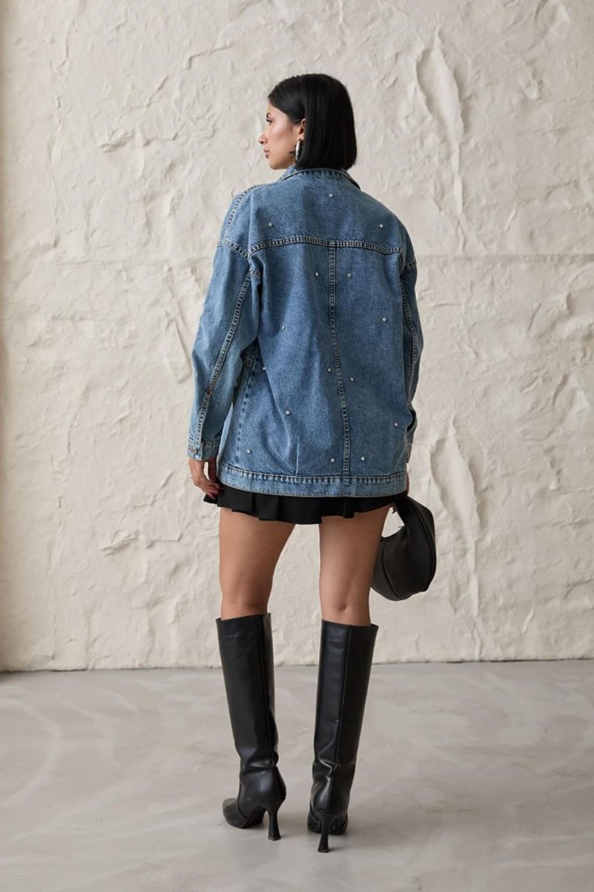 Mavi Taşlı Kot Ceket