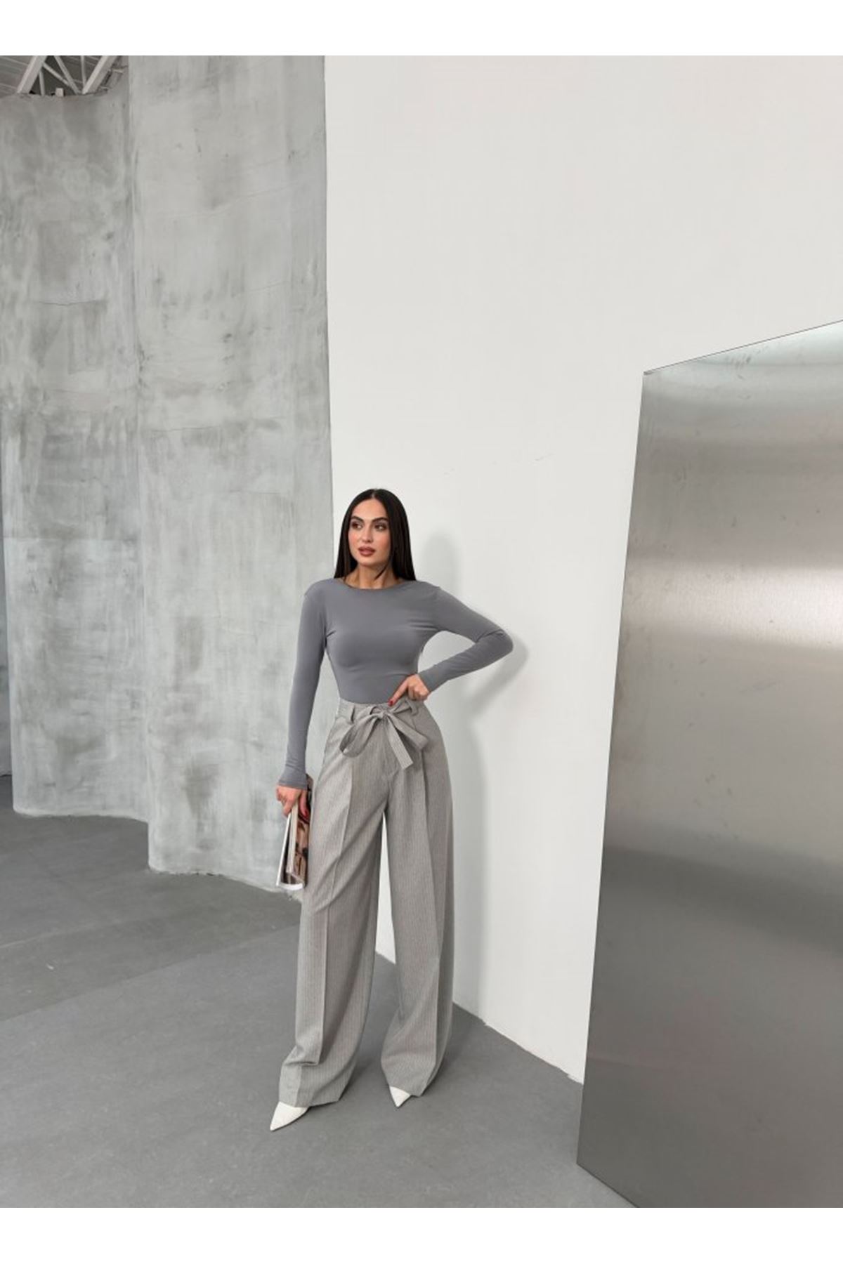 Sante Çi̇zgi̇li̇ Bel Kuşakli Palazzo Pantolon