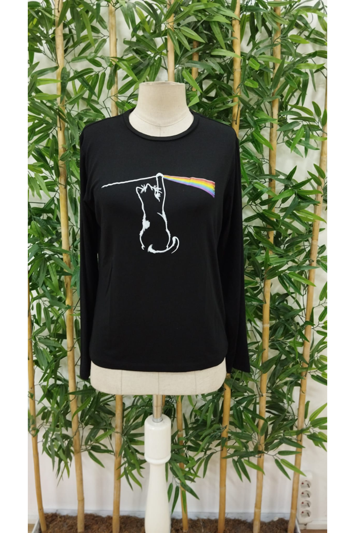 Kadın Uzun Kollu Bisiklet Yaka Baskılı Iki Iplik Bluz