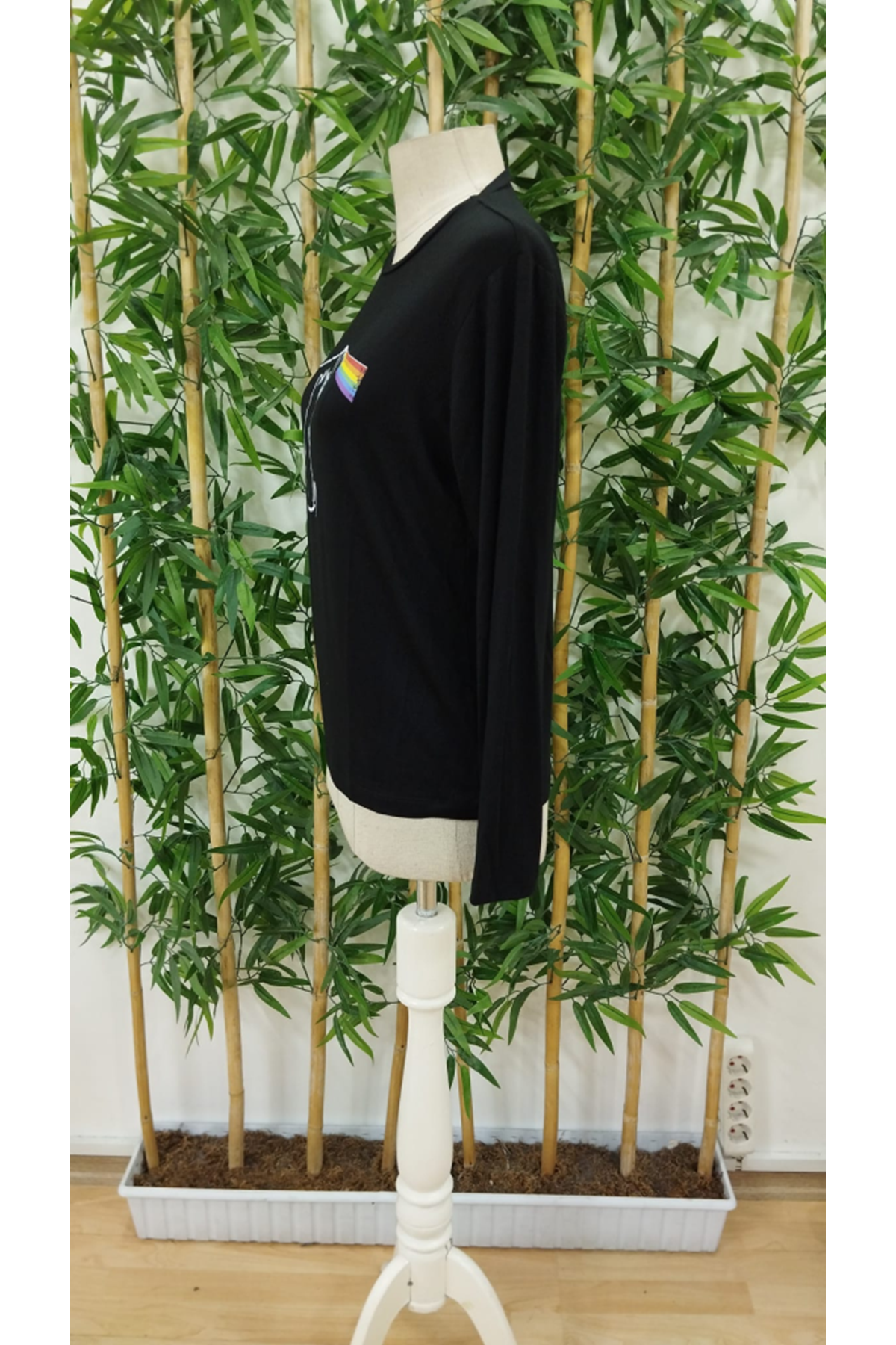 Kadın Uzun Kollu Bisiklet Yaka Baskılı Iki Iplik Bluz