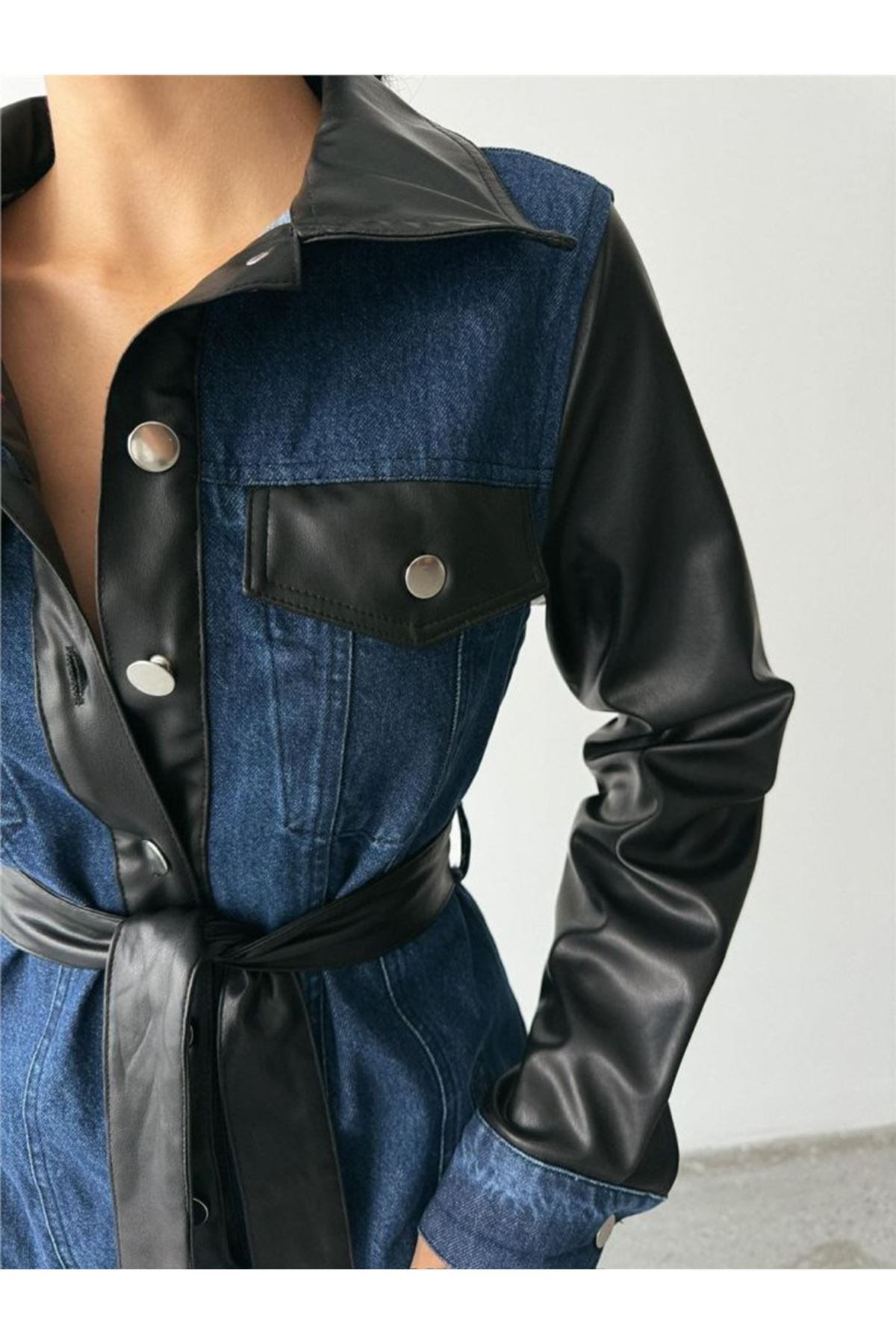 KOT ELBİSE UZUN ÖNDEN DÜĞMELİ - Mavi