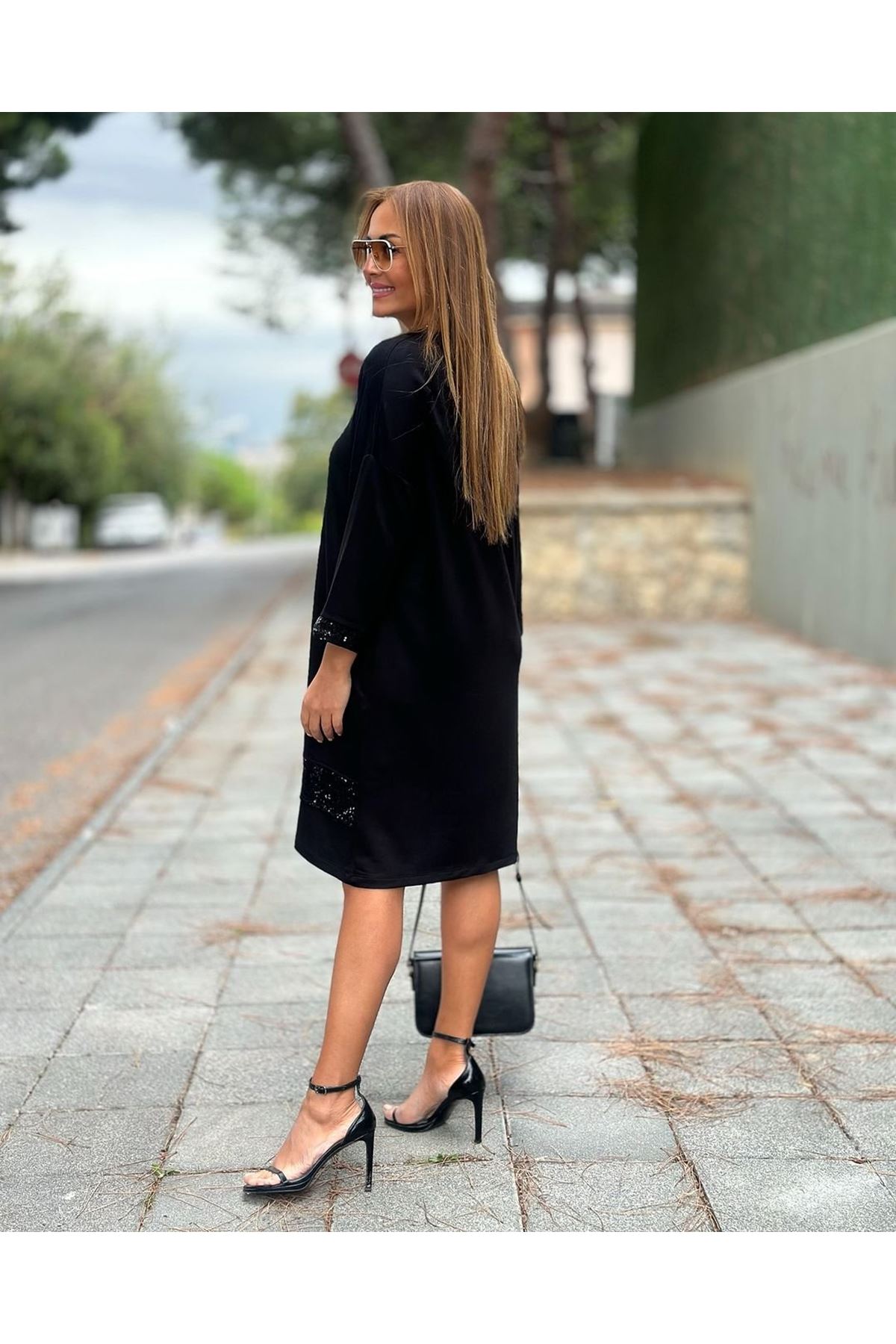 Kadın Modal Kumaş Kol Ve Etek Ucu Payetl Elbise