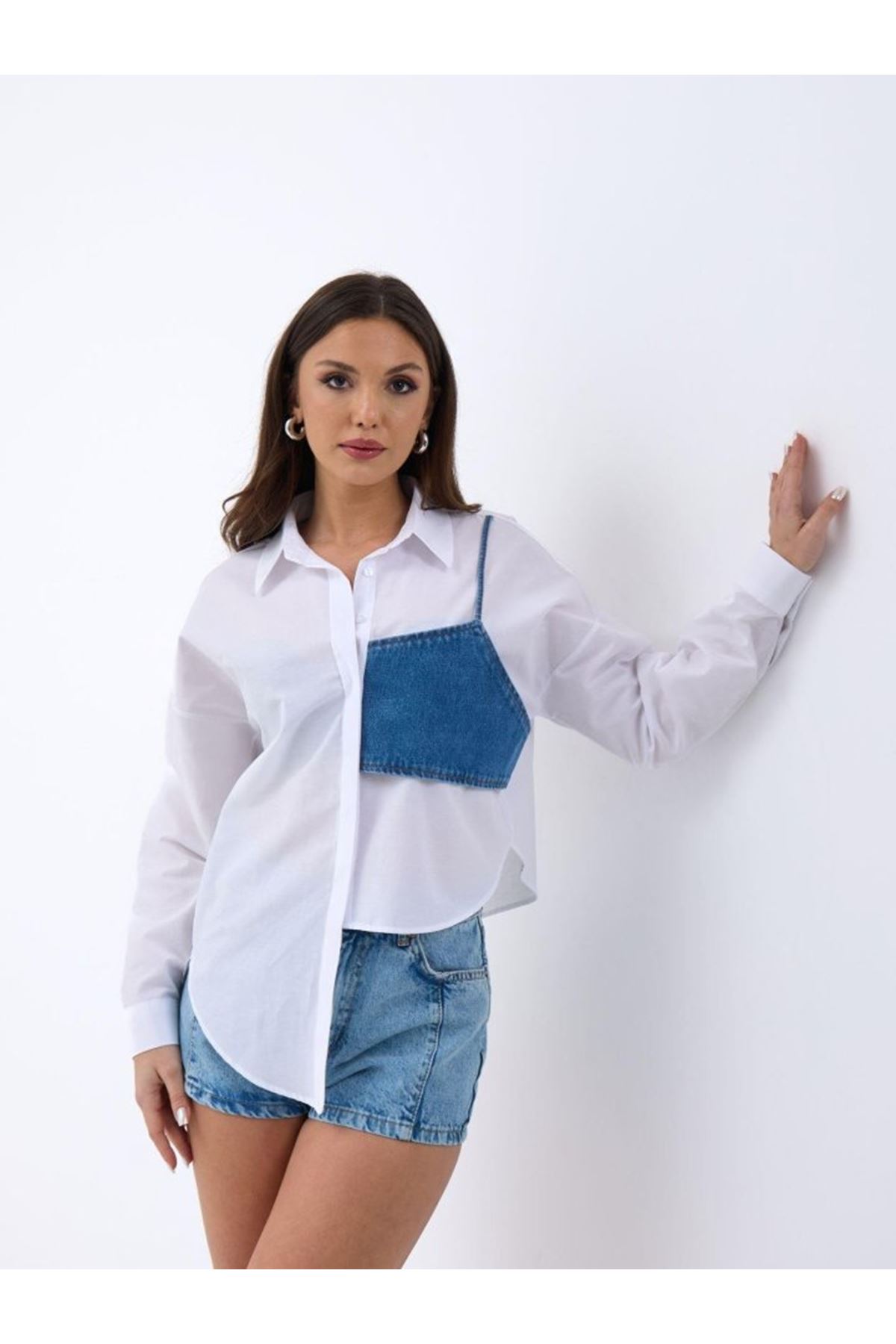 5419 GÖMLEK-MAVİ CEPLİ BEYAZ