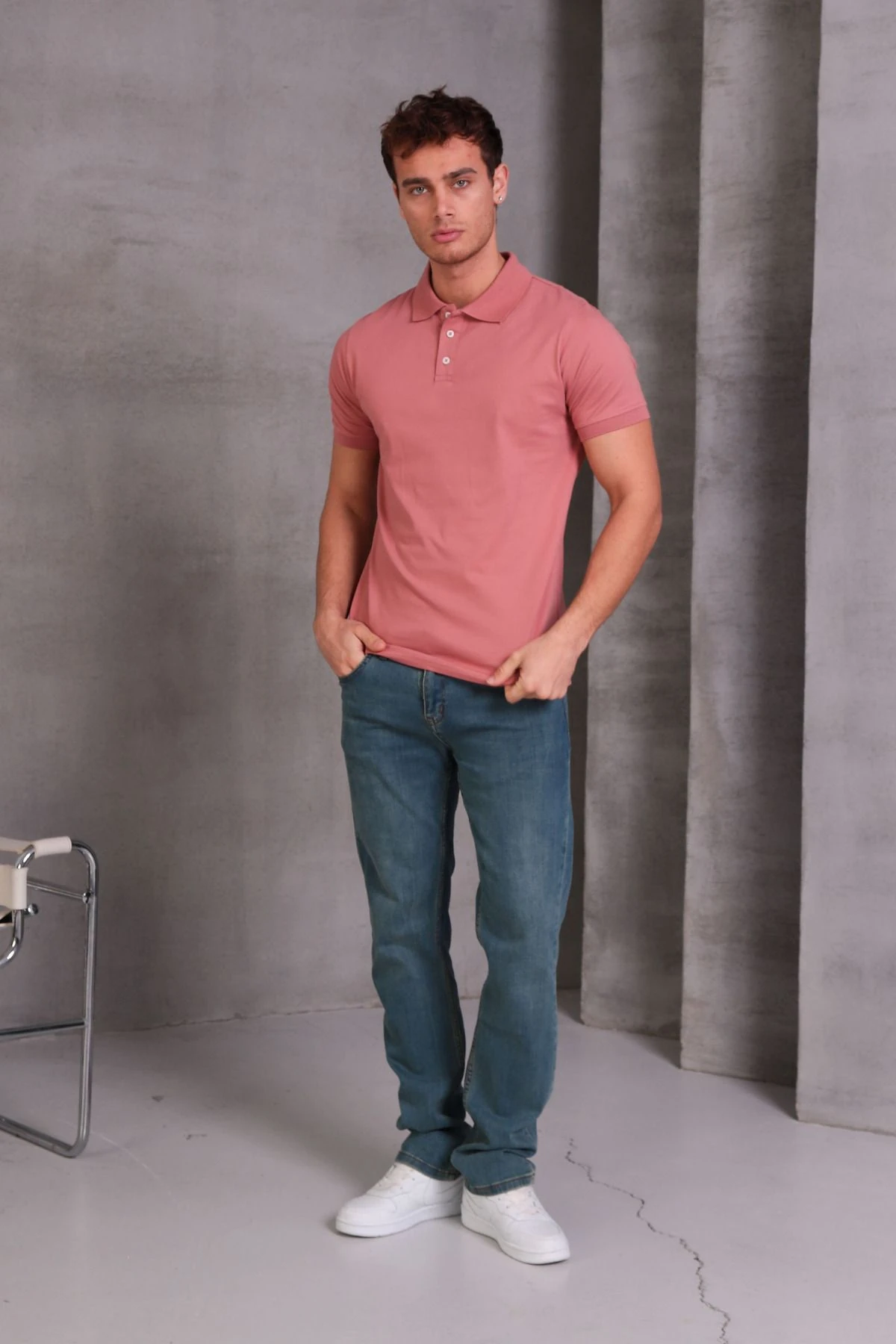 Erkek Slim Fit Pamuklu Yumuşak Doku Nefes Alan Kumaş Yakalı Tişört