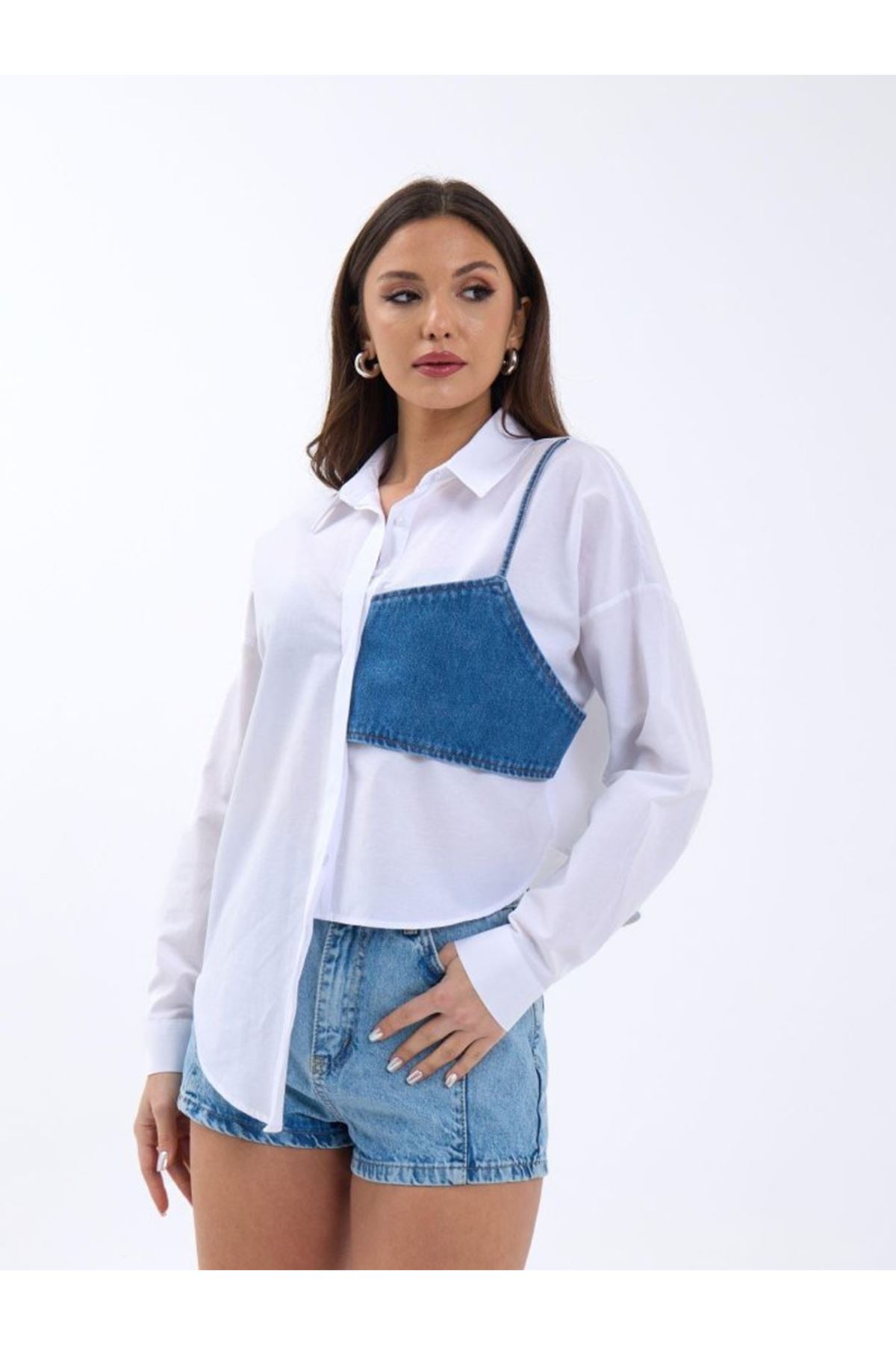 5419 GÖMLEK-MAVİ CEPLİ BEYAZ