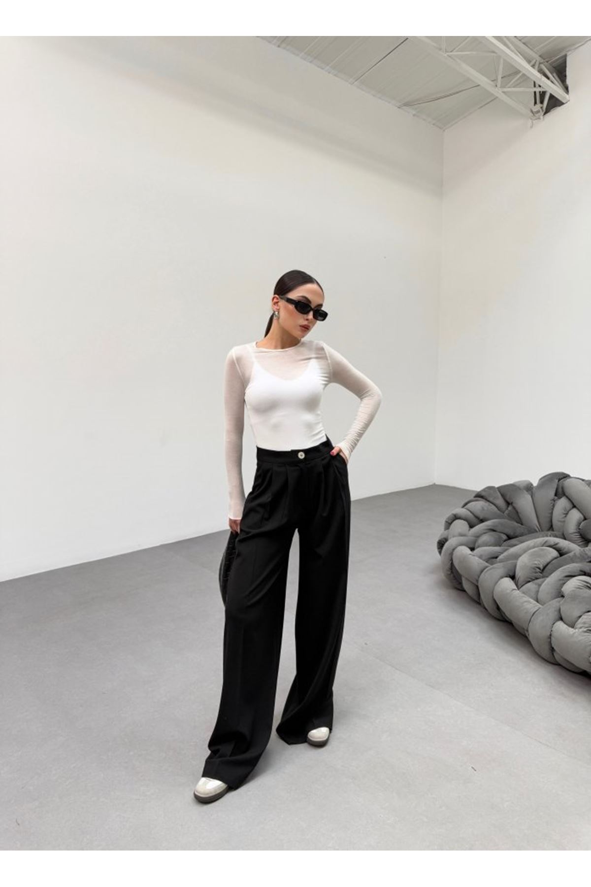 230 Gr Poly Viscose Full Lycra Pi̇leli̇ Palazzo Pantolon